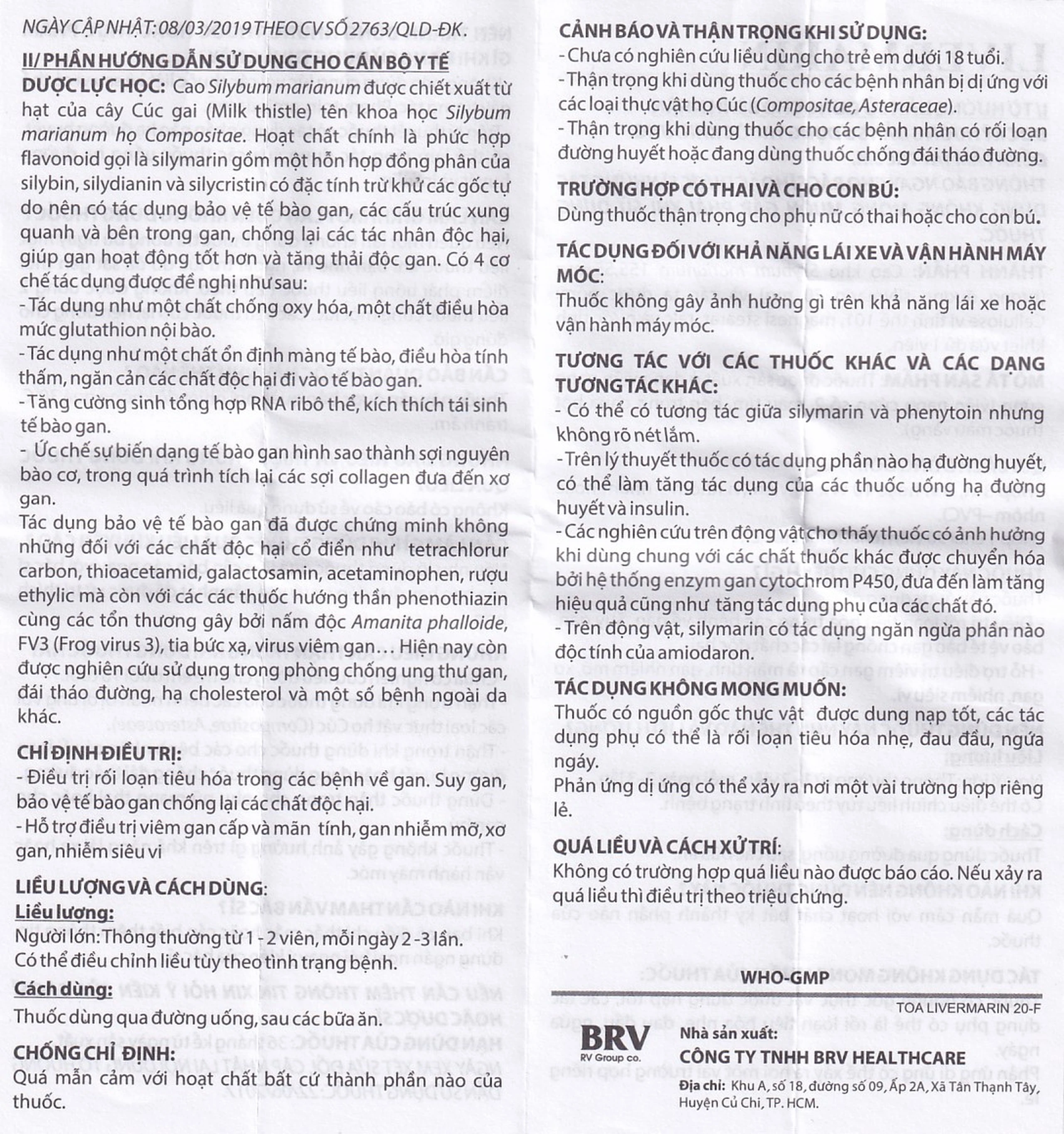 Thuốc Livermarin 70mg Brv điều trị rối loạn tiêu hoá, viêm gan cấp và mãn tính (3 vỉ x 10 viên)