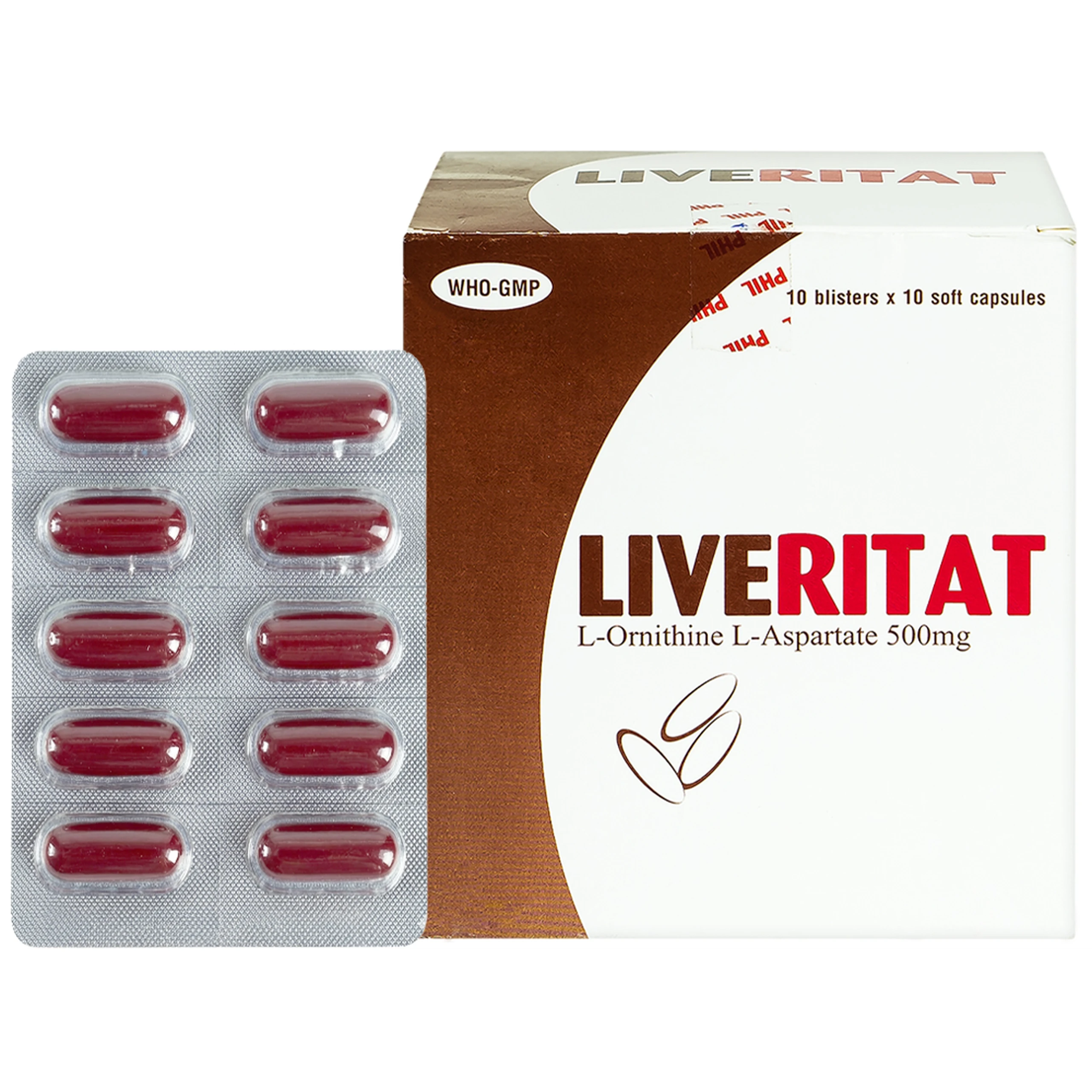 Viên nang mềm Leveritat 500mg Phil Inter Pharma điều trị viêm gan, gan nhiễm mỡ (10 vỉ x 10 viên)