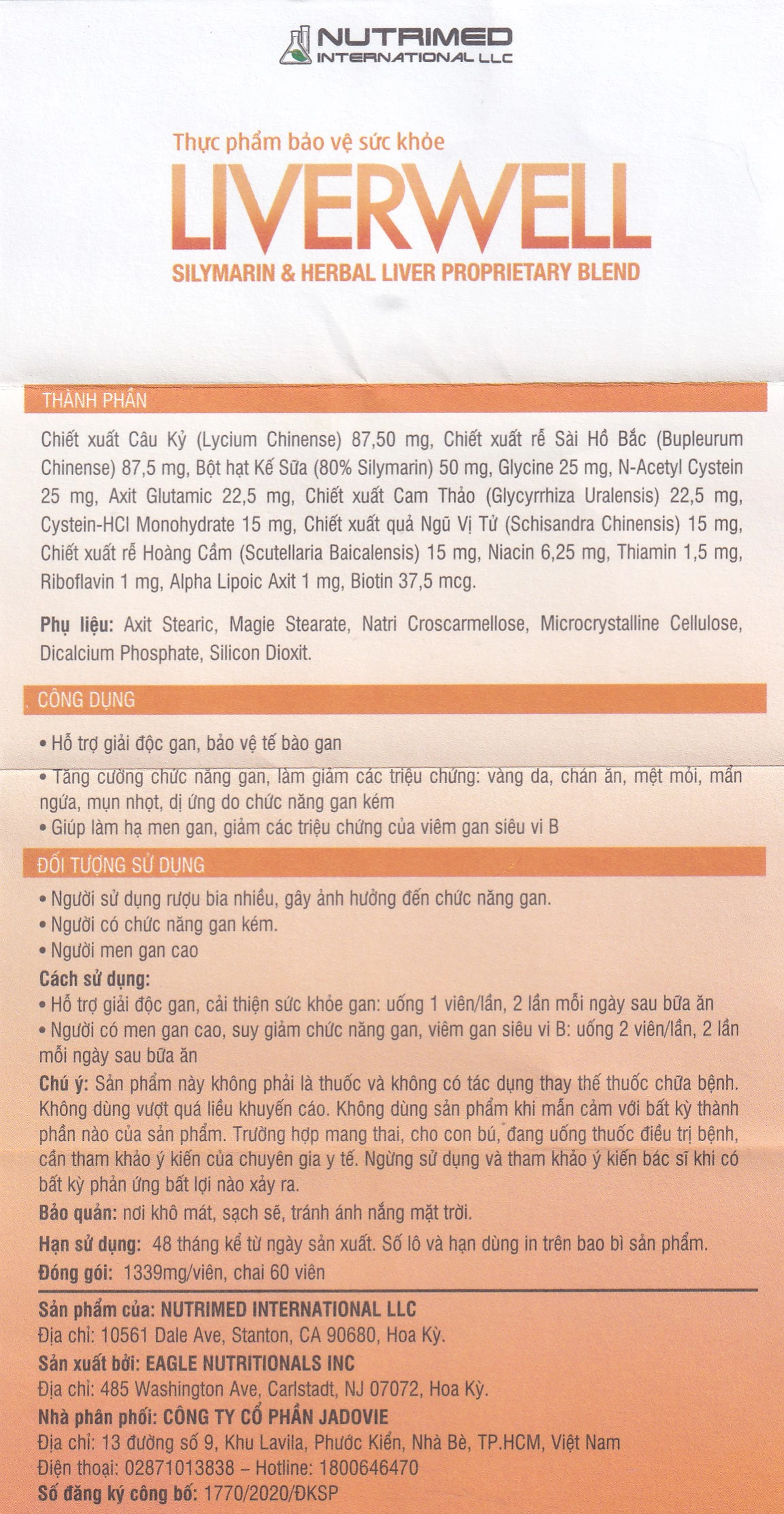 Viên uống giúp giải độc gan, tăng cường chức năng gan, bảo vệ gan Liverwell Nutrimed (60 viên)