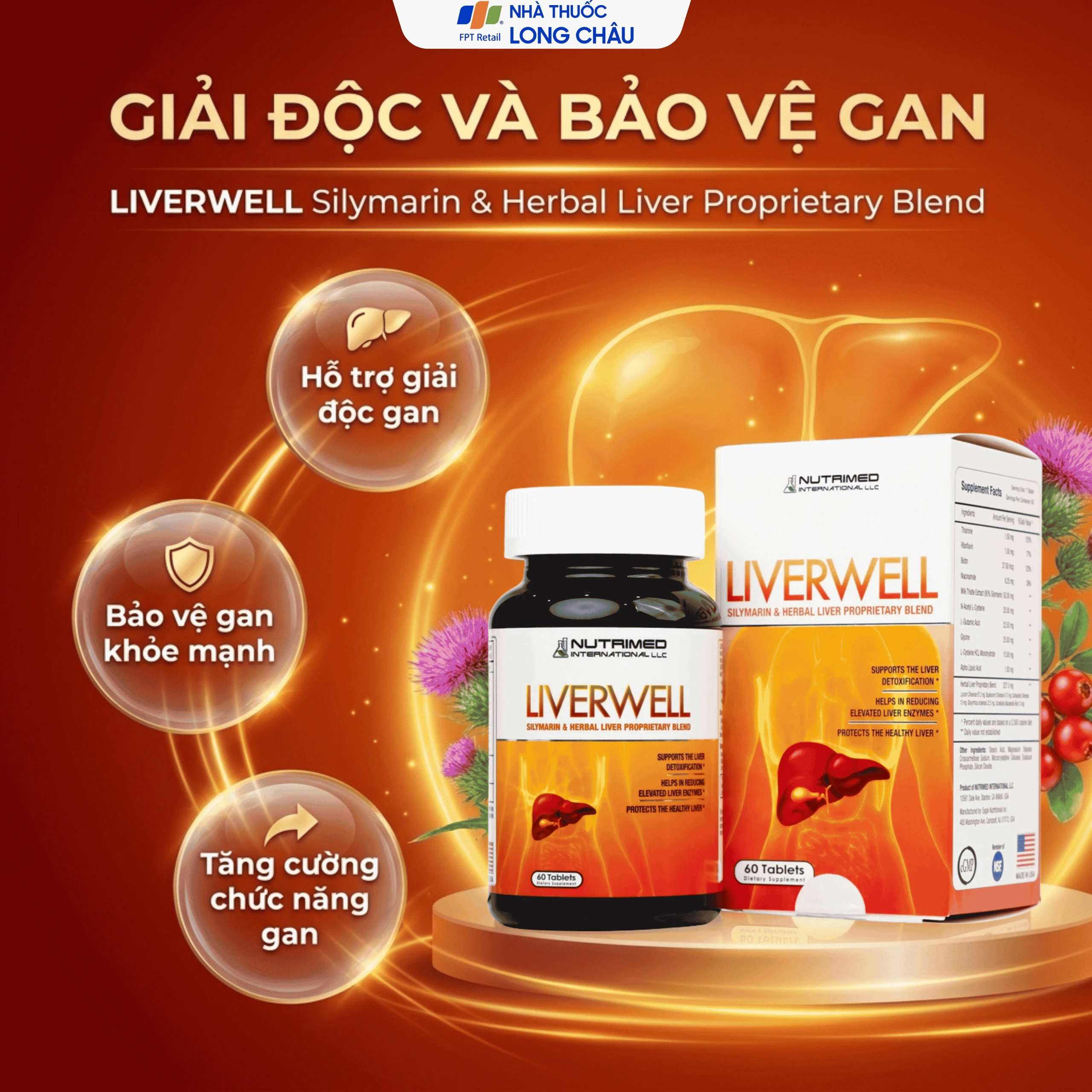 Viên uống giúp giải độc gan, tăng cường chức năng gan, bảo vệ gan Liverwell Nutrimed (60 viên) 2