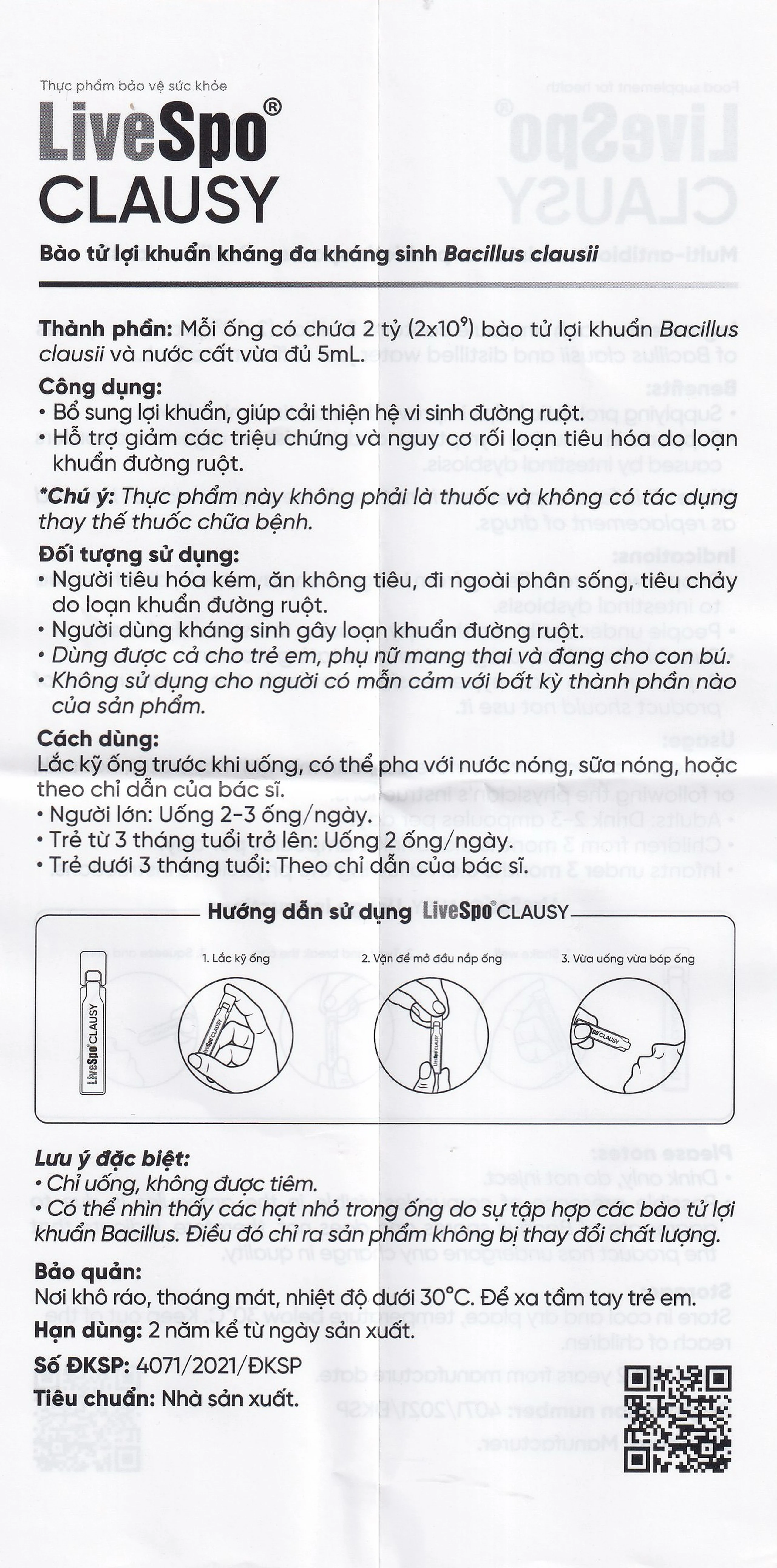 Bào tử lợi khuẩn giúp giảm rối loạn tiêu hóa, cân bằng hệ vi sinh đường ruột LiveSpo Clausy (25 ống x 5ml)