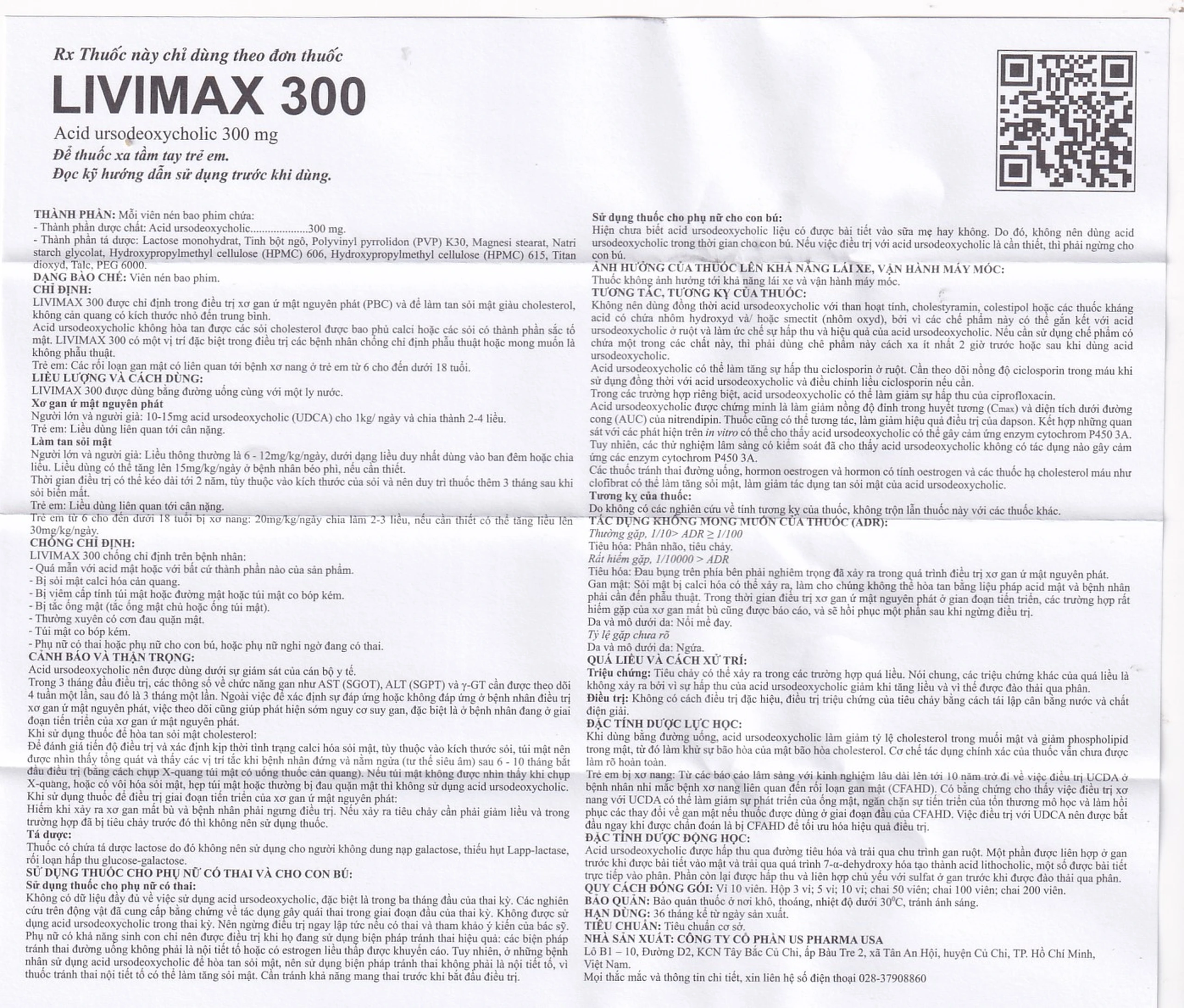 Thuốc Livimax 300 US Pharma điều trị xơ gan ứ mật nguyên phát (3 vỉ x 10 viên)