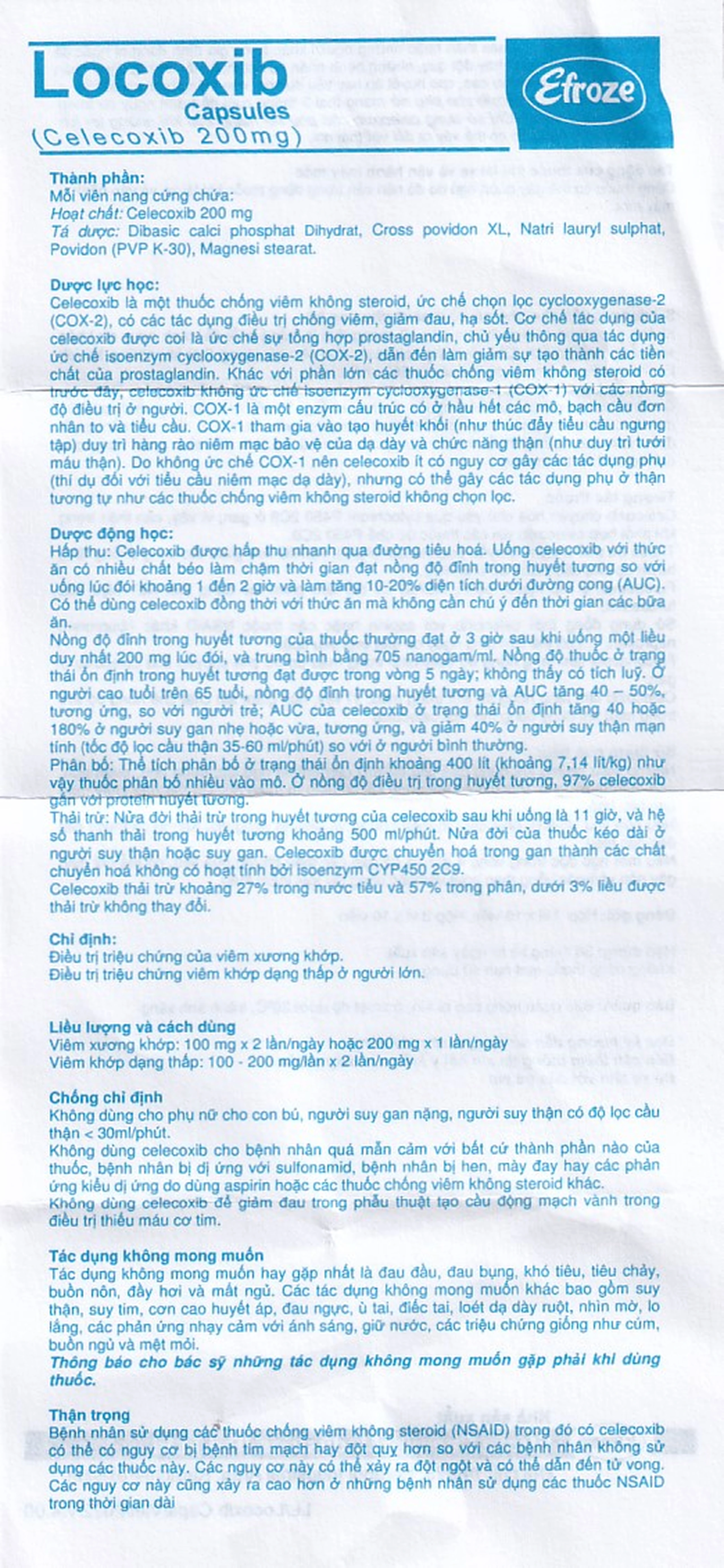 Thuốc Locoxib Efroze điều trị viêm xương khớp, viêm khớp dạng thấp (3 vỉ x 10 viên)
