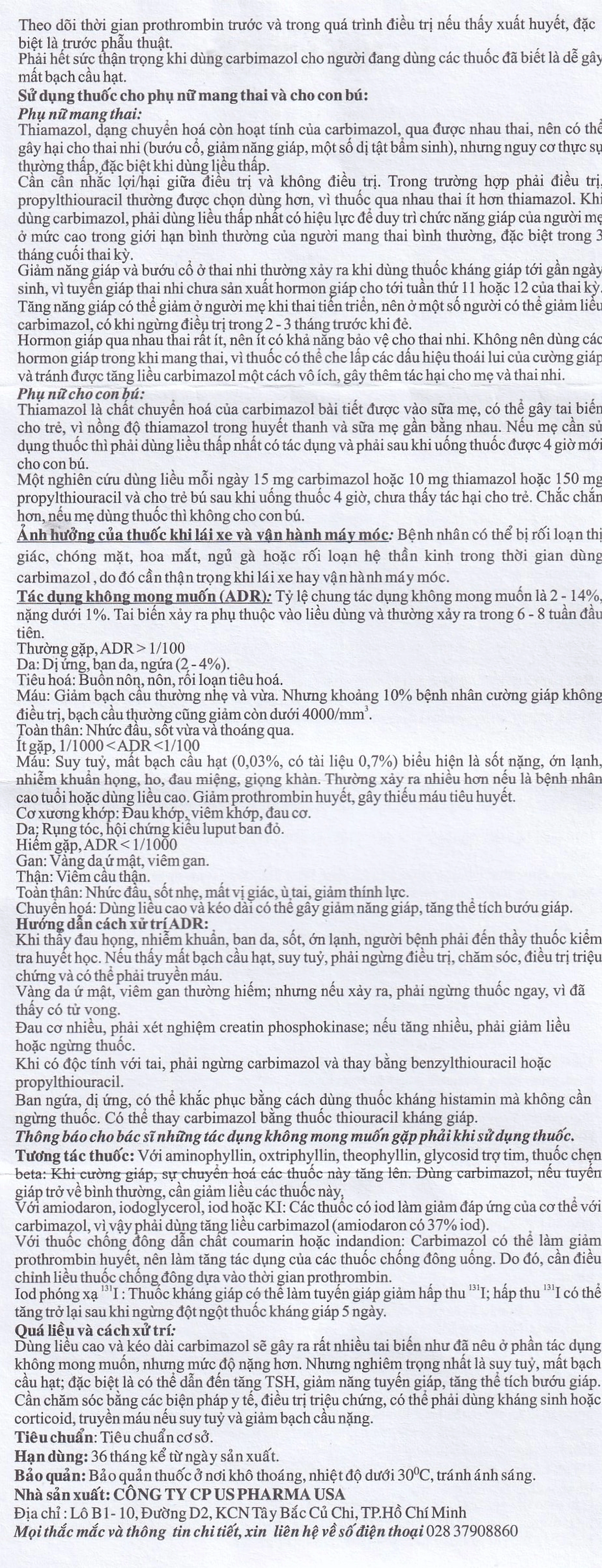 Thuốc Lomazole 5mg US Pharma điều trị bệnh Basedow, nhiễm độc tuyến giáp, cường giáp khi thai nghén (10 vỉ x 10 viên)