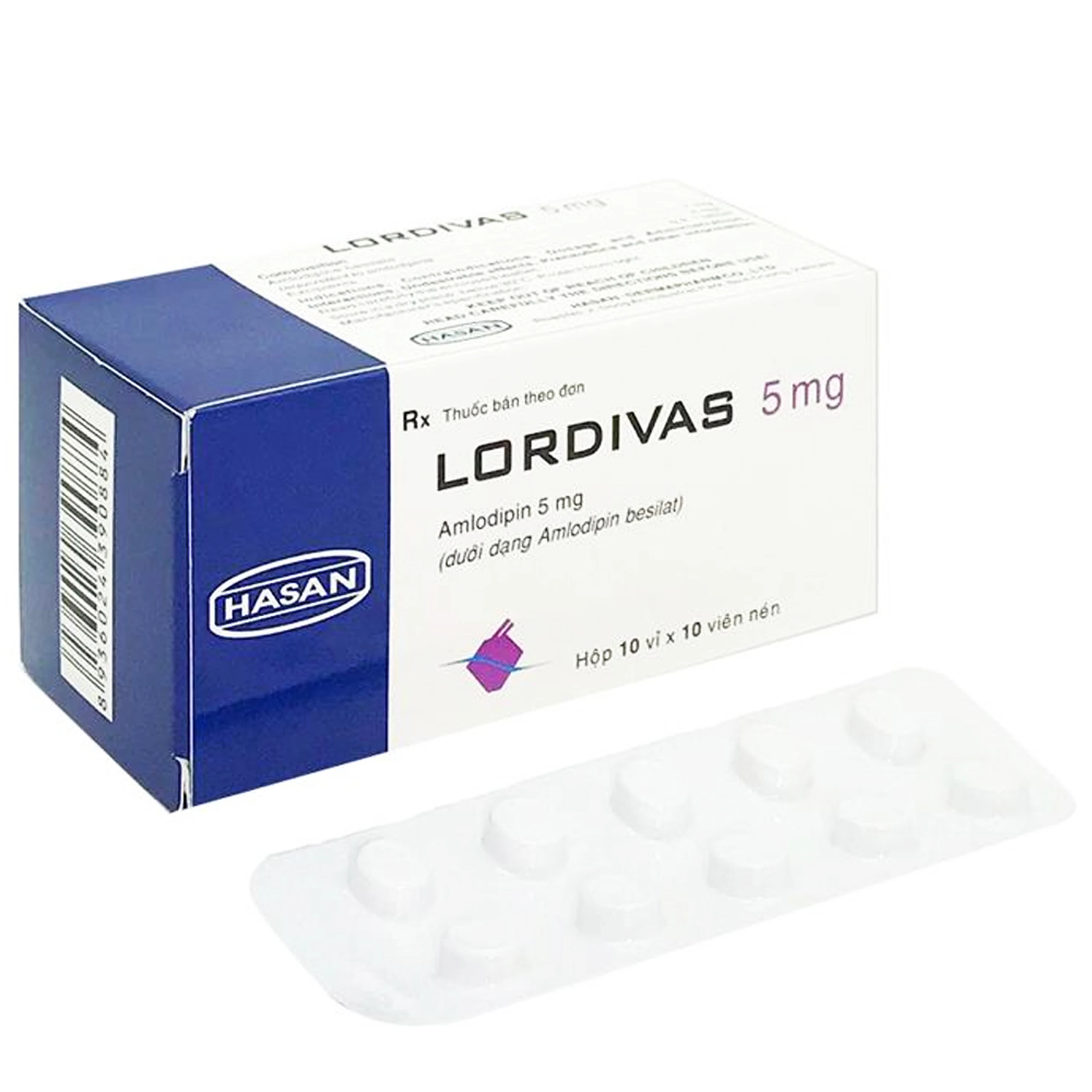 Viên nén Lordivas 5mg Hasan điều trị tăng huyết áp, đau thắt ngực (10 vỉ x 10 viên) 1