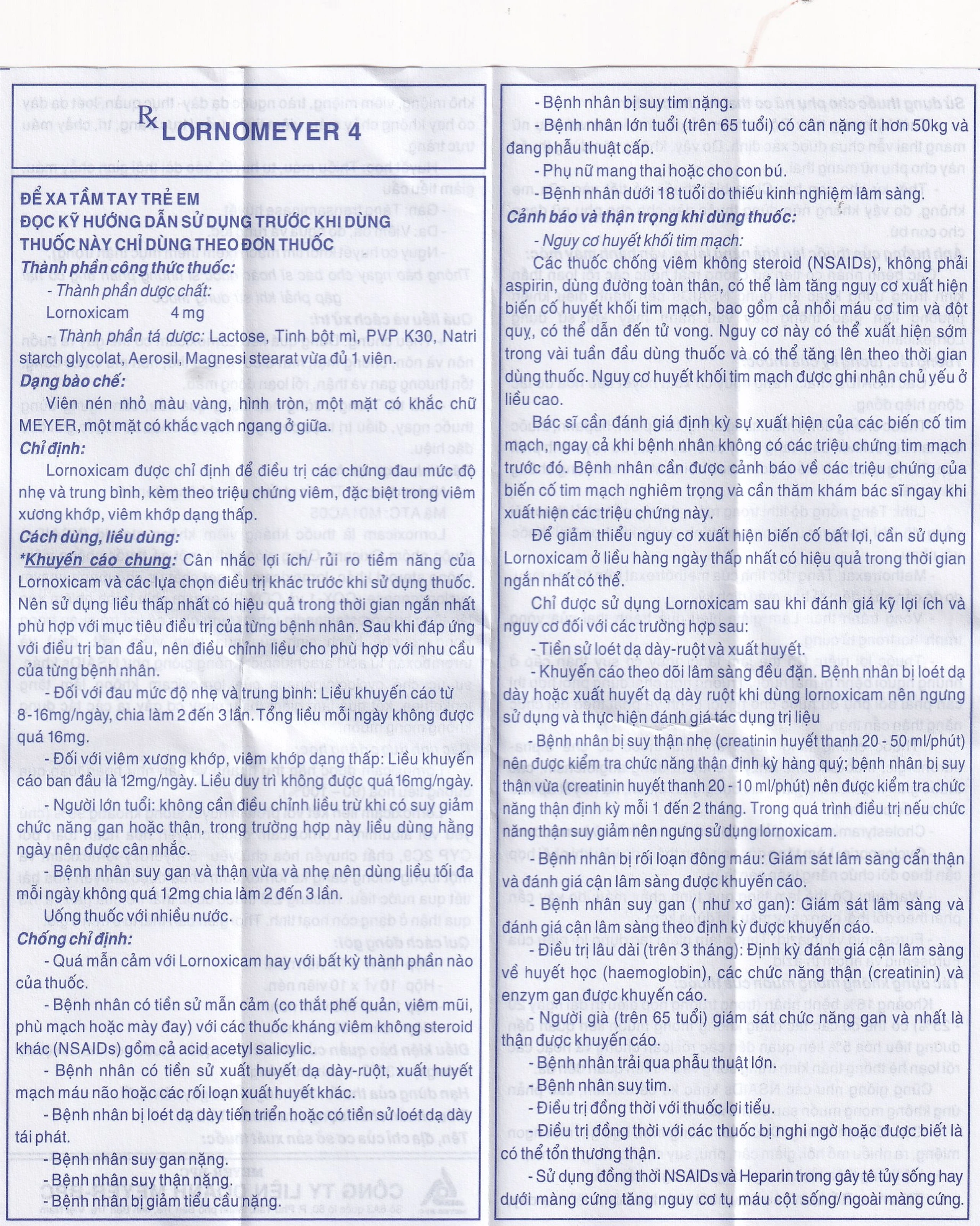 Thuốc Lornomeyer 4 Meyer giảm đau, kháng viêm xương khớp (3 vỉ x 10 viên)