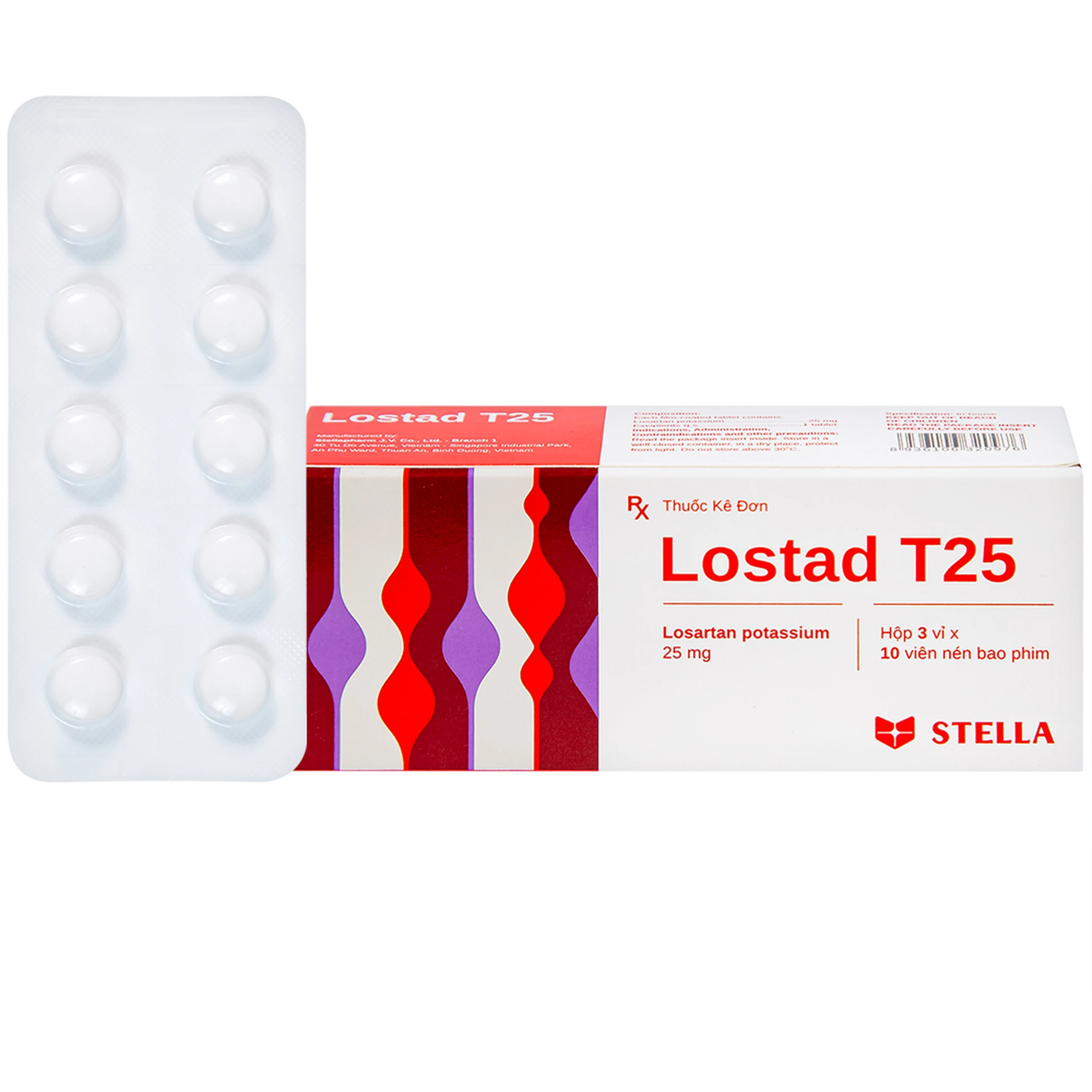 Thuốc Lostad T25 25mg Stella điều trị tăng huyết áp (3 vỉ x 10 viên)