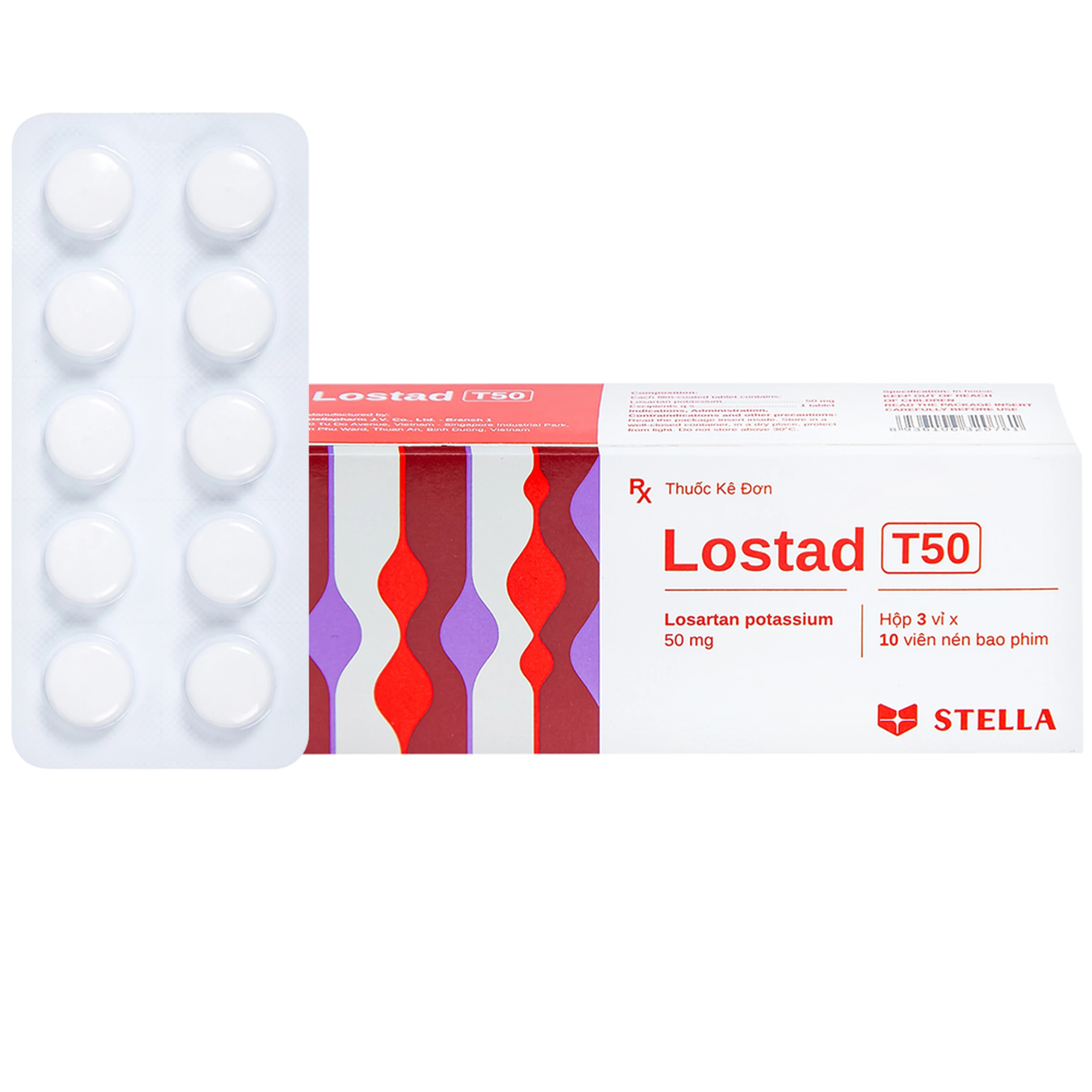 Thuốc Lostad T50 50mg Stella điều trị tăng huyết áp (3 vỉ x 10 viên) 1