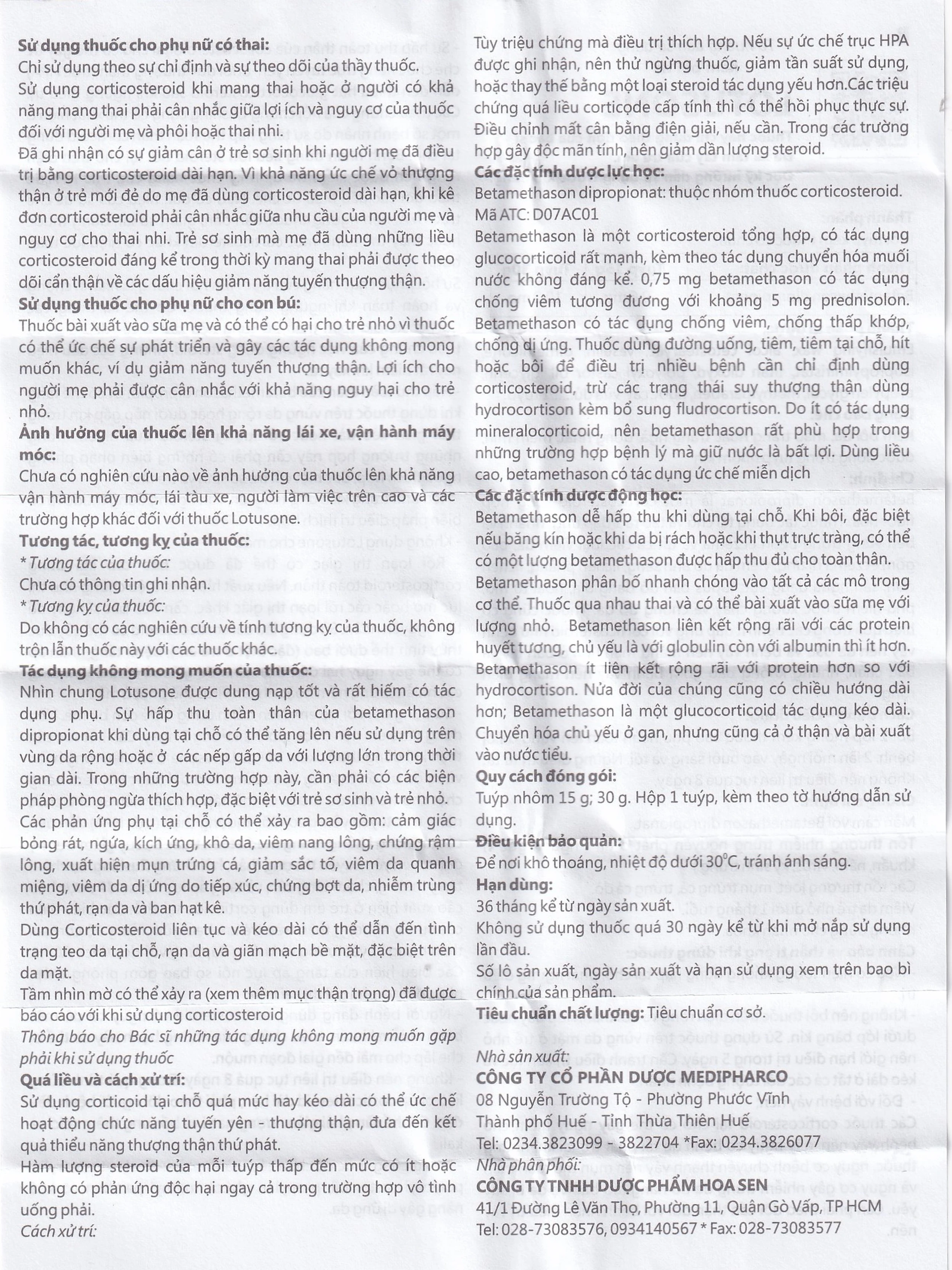 Kem bôi da Lotusone Medipharco điều trị eczema dị ứng, viêm da (15g)