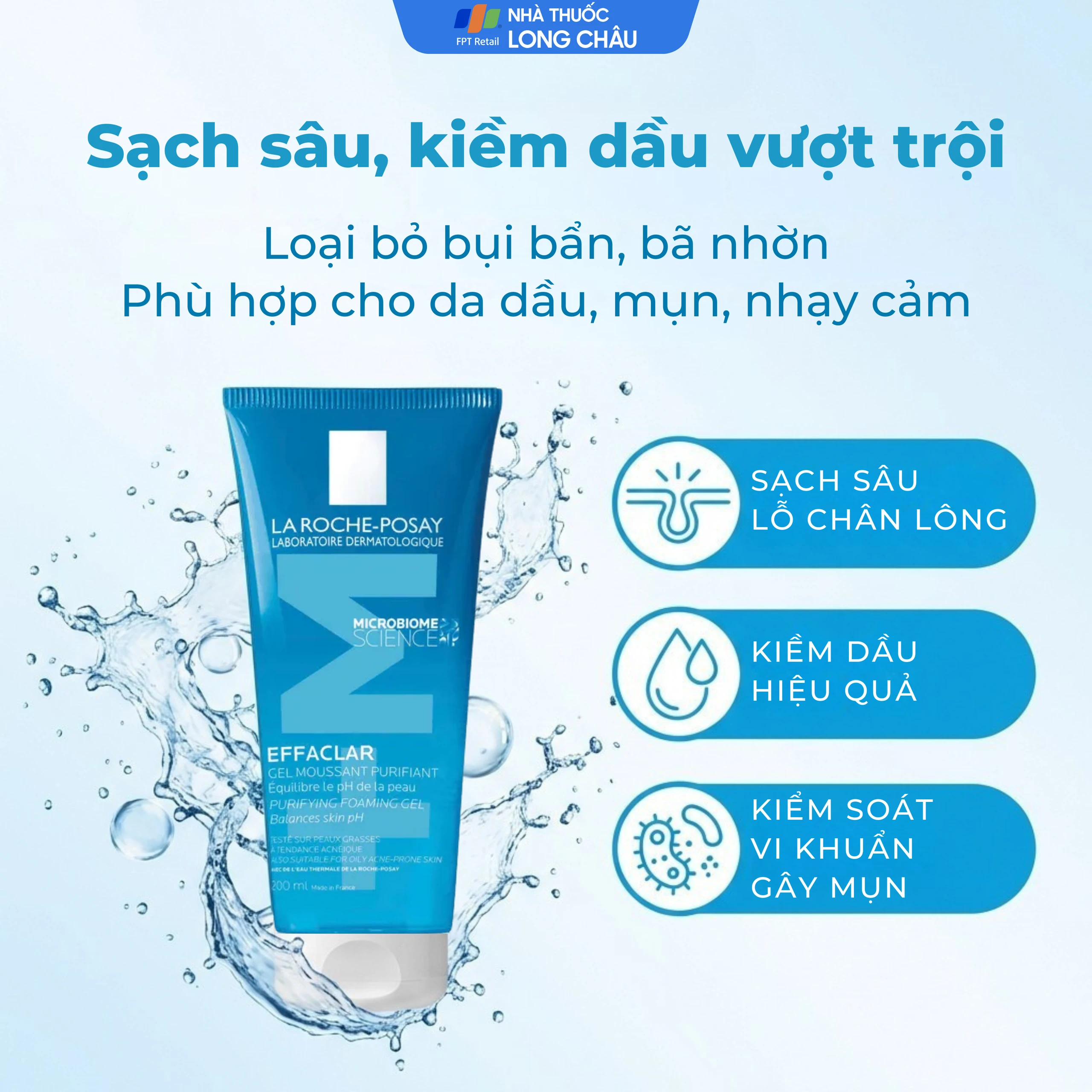 Gel rửa mặt tạo bọt cho da dầu và nhạy cảm La Roche-posay Effaclar 200ml