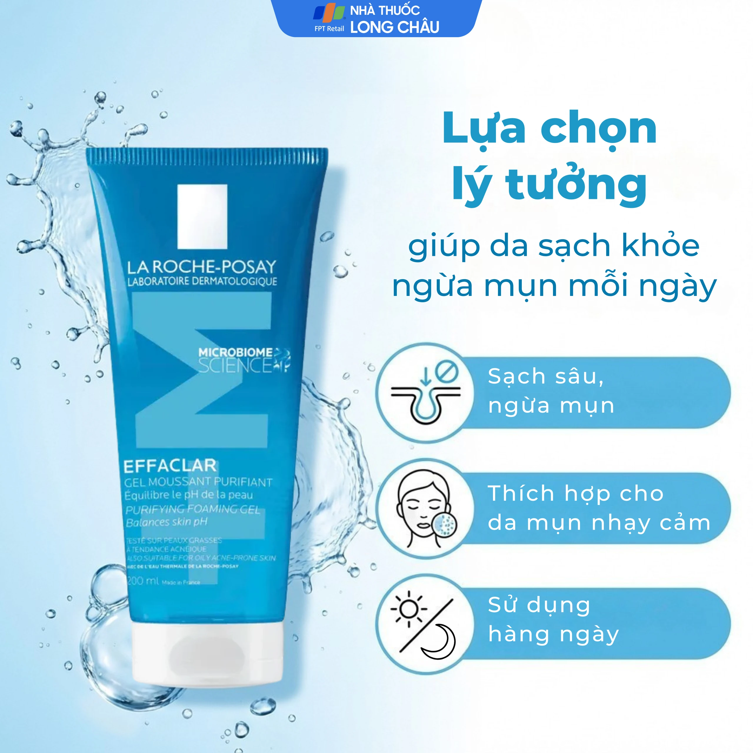 Gel rửa mặt tạo bọt cho da dầu và nhạy cảm La Roche-posay Effaclar 200ml