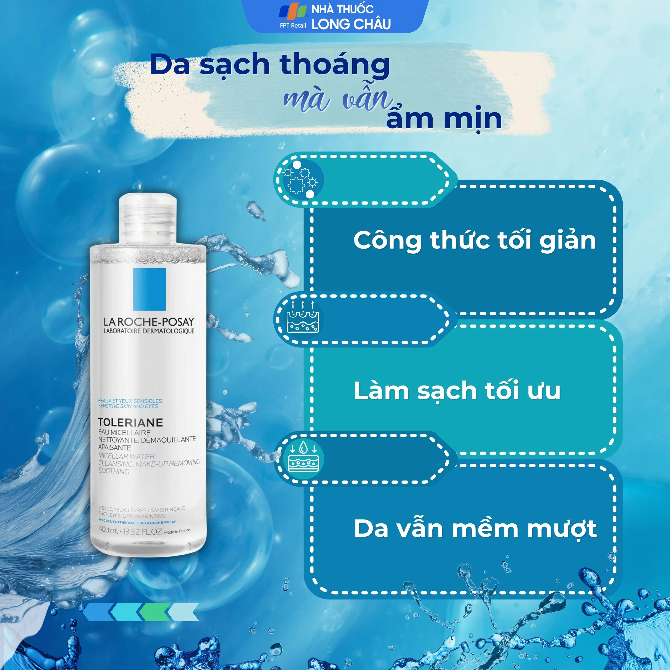Nước tẩy trang La Roche-Posay Toleriane Eau Micellar làm sạch sâu cho da nhạy cảm (400ml)