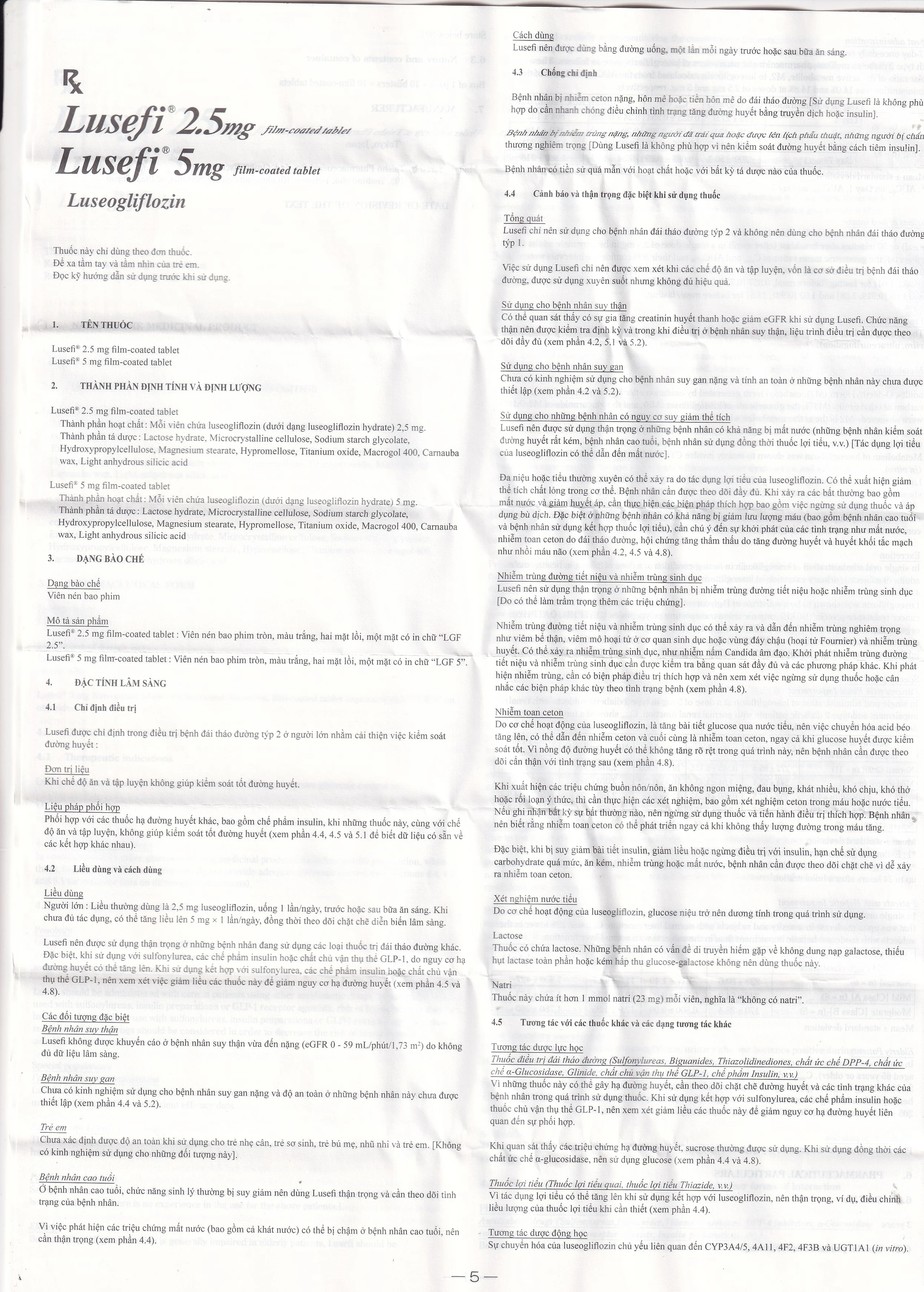 Thuốc Lusefi 2.5mg Taisho điều trị bệnh đái tháo đường tuýp 2 (10 vỉ x 10 viên)