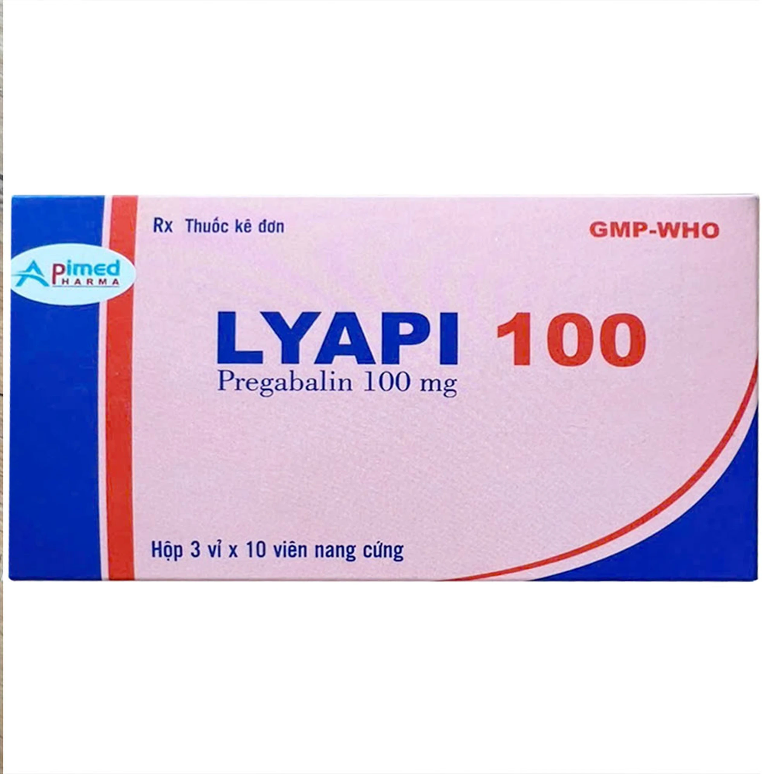 Thuốc Lyapi 100 Apimed điều trị đau thần kinh nguồn gốc trung ương và ngoại vi, rối loạn lo âu (3 vỉ x 10 viên)