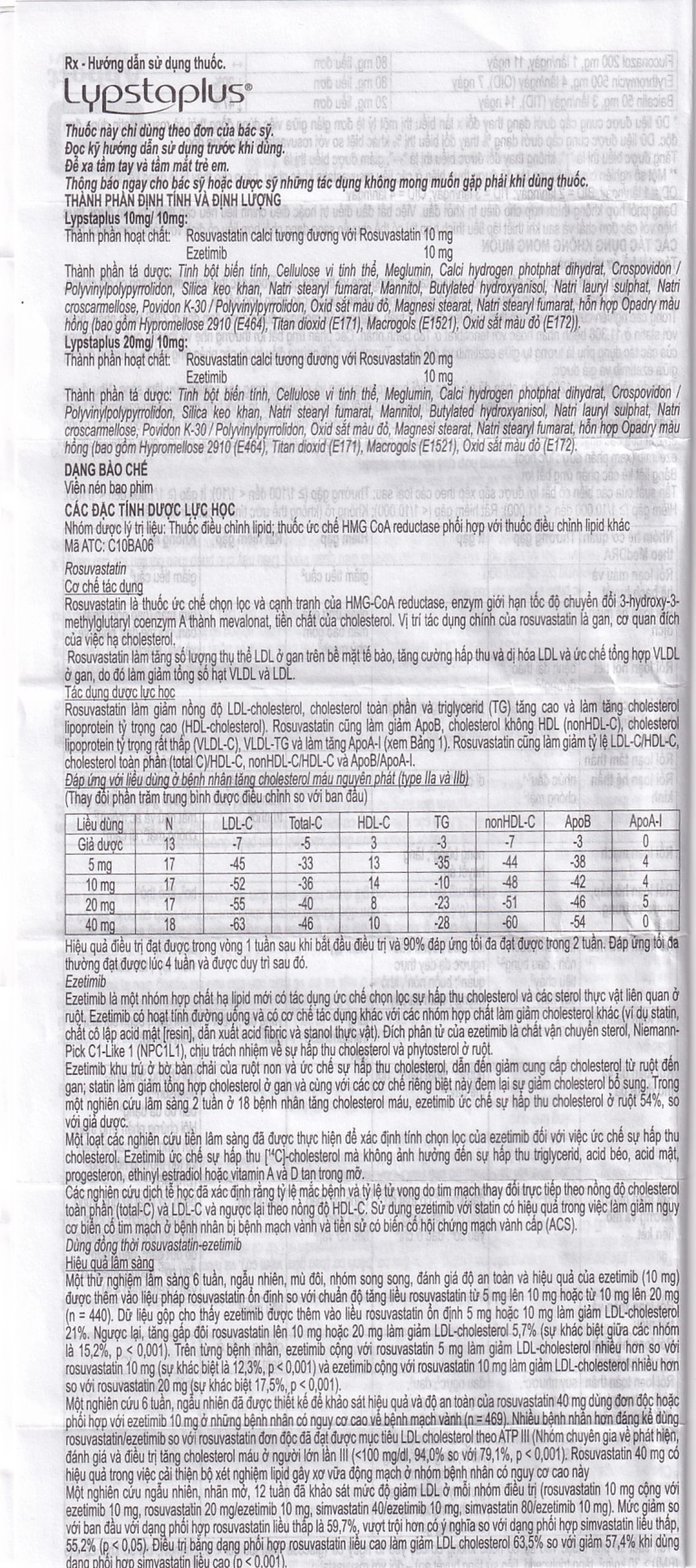 Viên nén Lypstaplus 10/10mg Abbott điều trị tăng cholesterol máu nguyên phát (3 vỉ x 10 viên)
