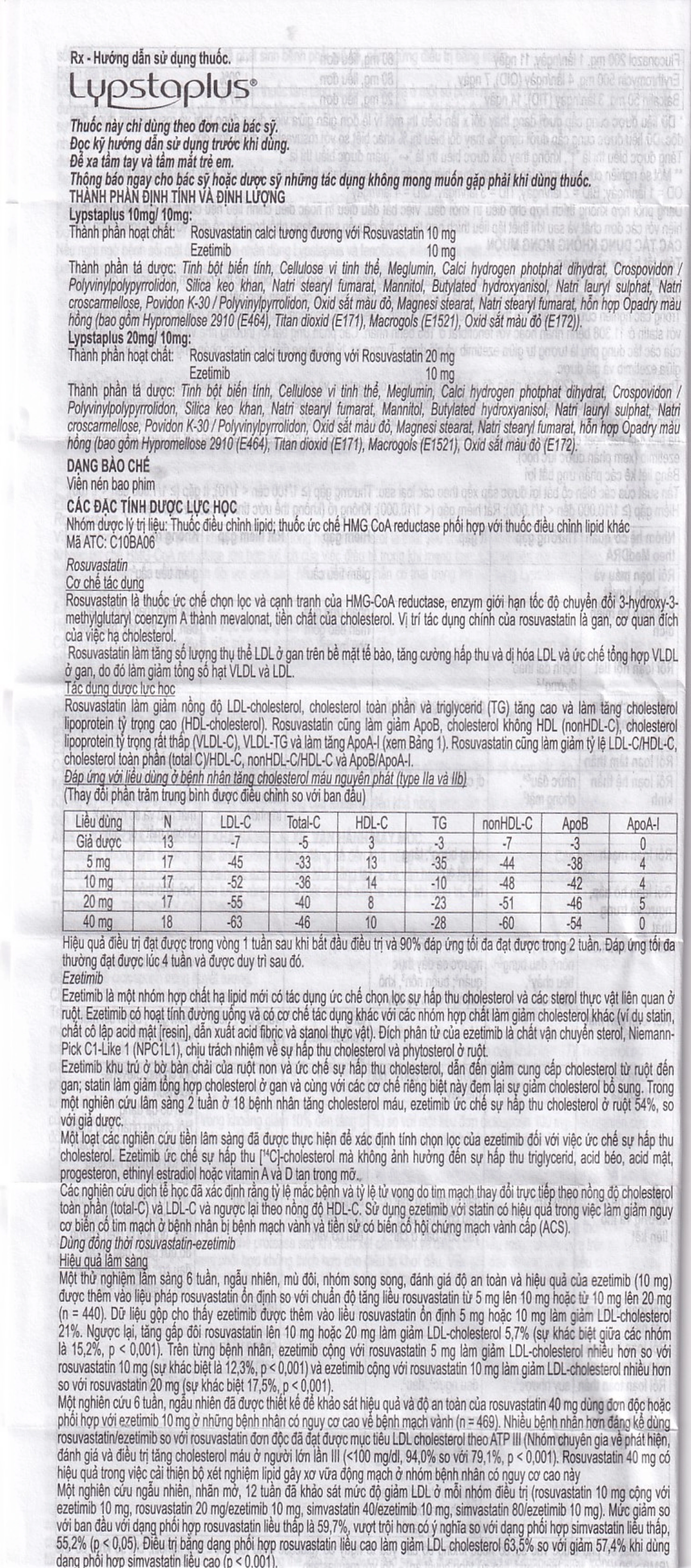 Viên nén Lypstaplus 20/10mg Abbott điều trị tăng cholesterol máu nguyên phát (3 vỉ x 10 viên)