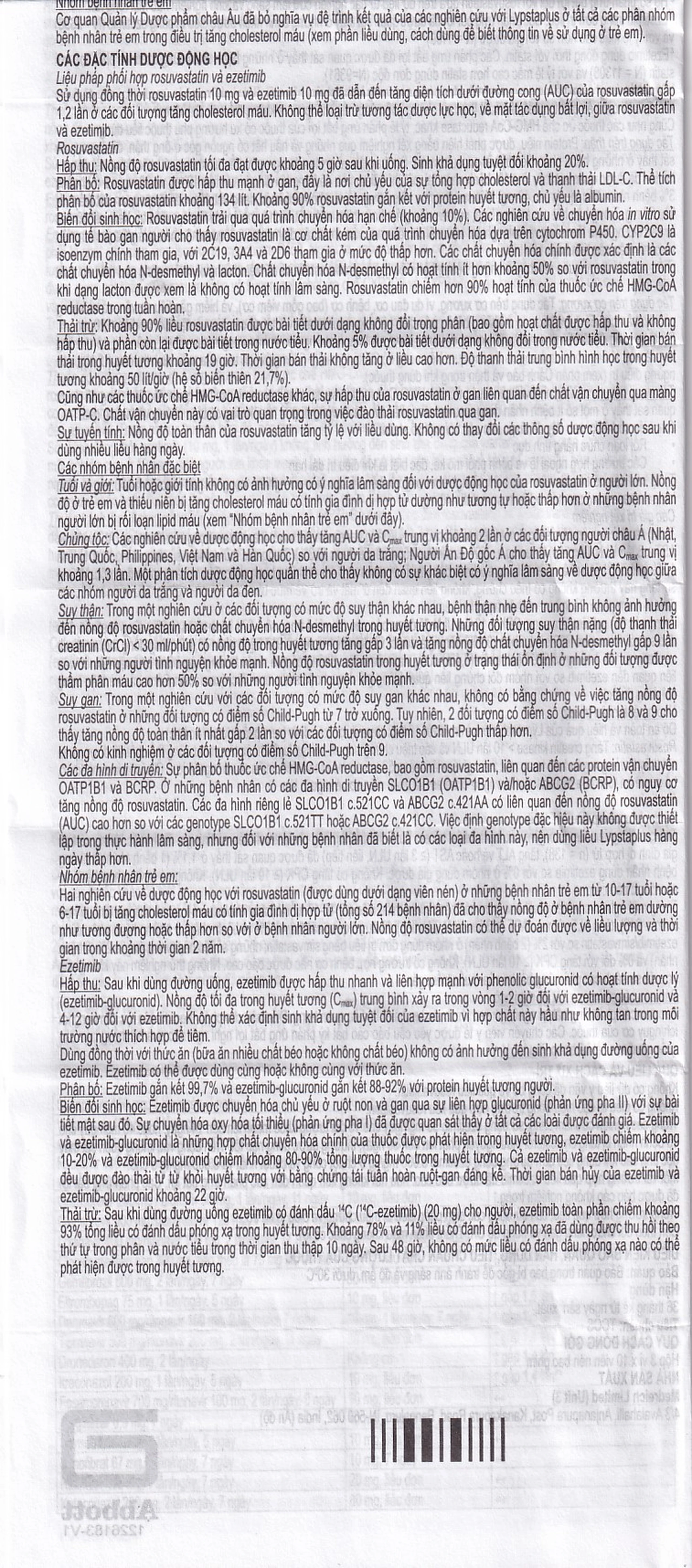 Viên nén Lypstaplus 20/10mg Abbott điều trị tăng cholesterol máu nguyên phát (3 vỉ x 10 viên)