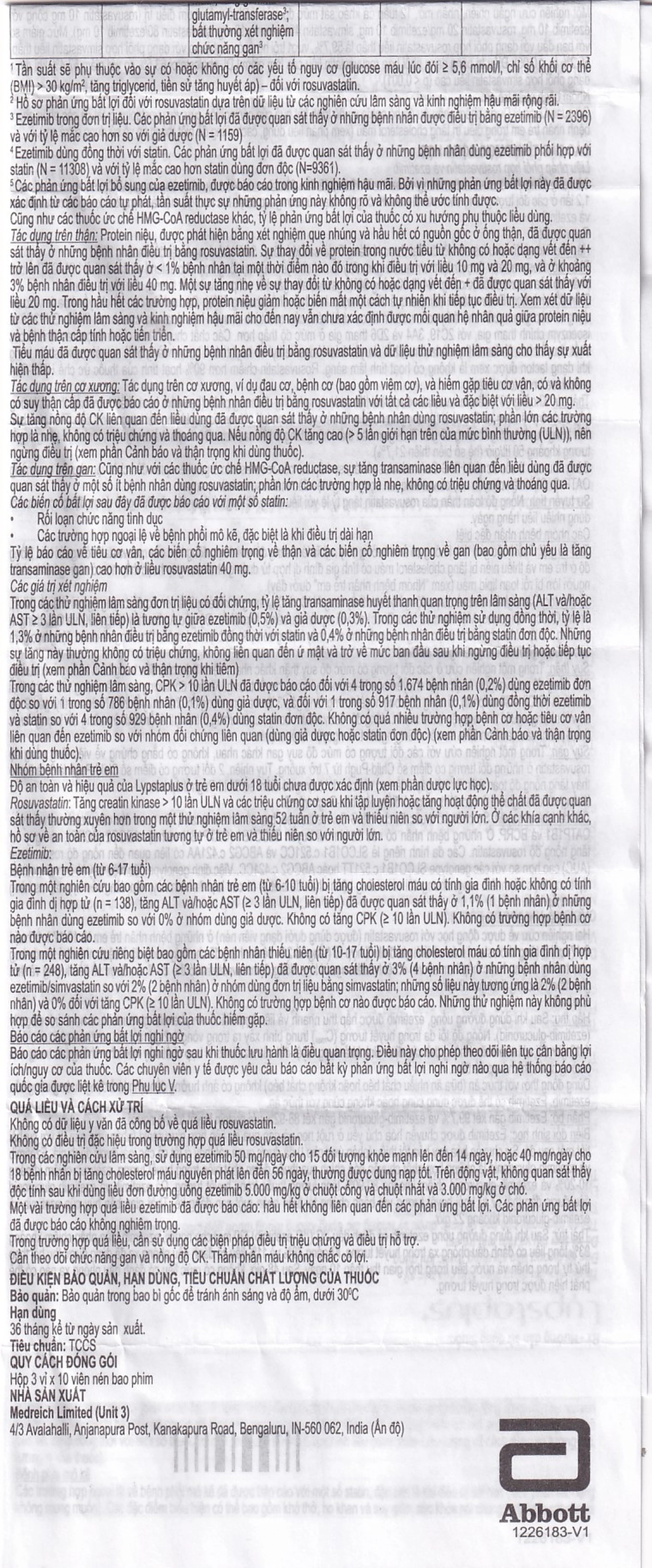 Viên nén Lypstaplus 20/10mg Abbott điều trị tăng cholesterol máu nguyên phát (3 vỉ x 10 viên)
