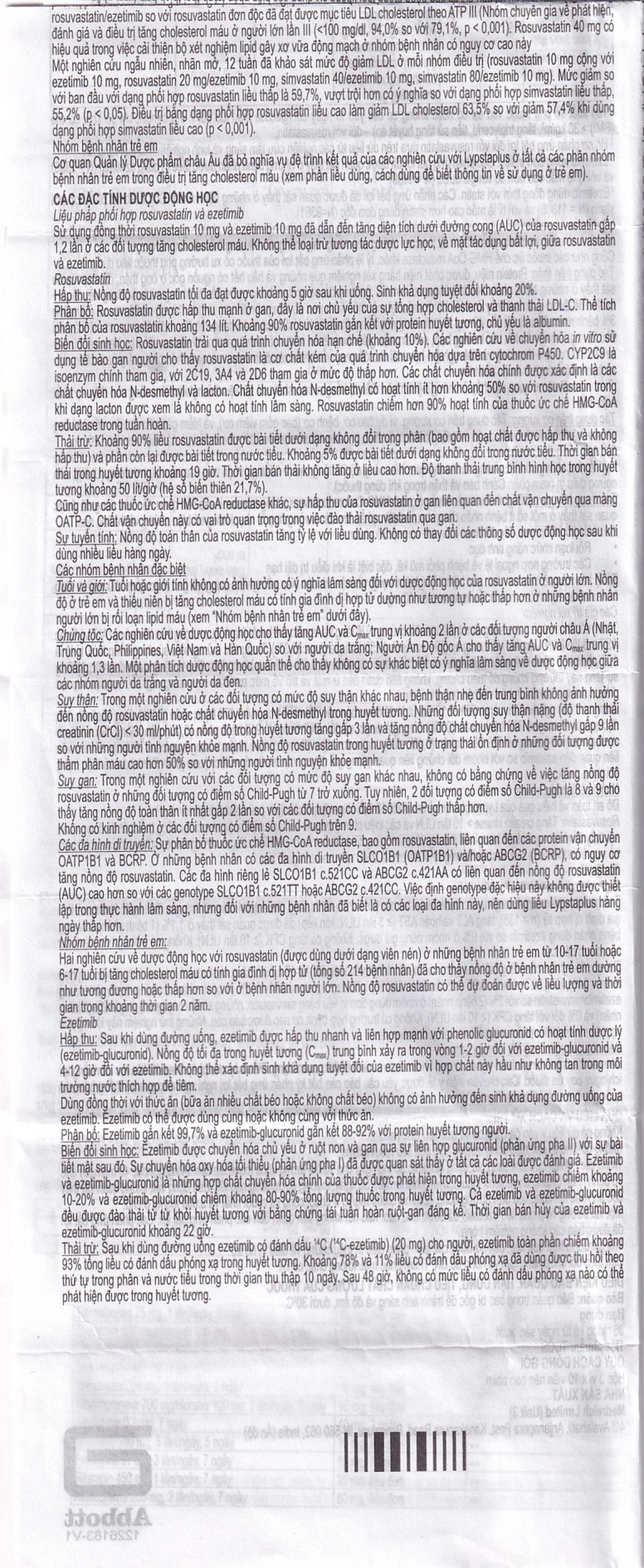 Viên nén Lypstaplus 10/10mg Abbott điều trị tăng cholesterol máu nguyên phát (3 vỉ x 10 viên)