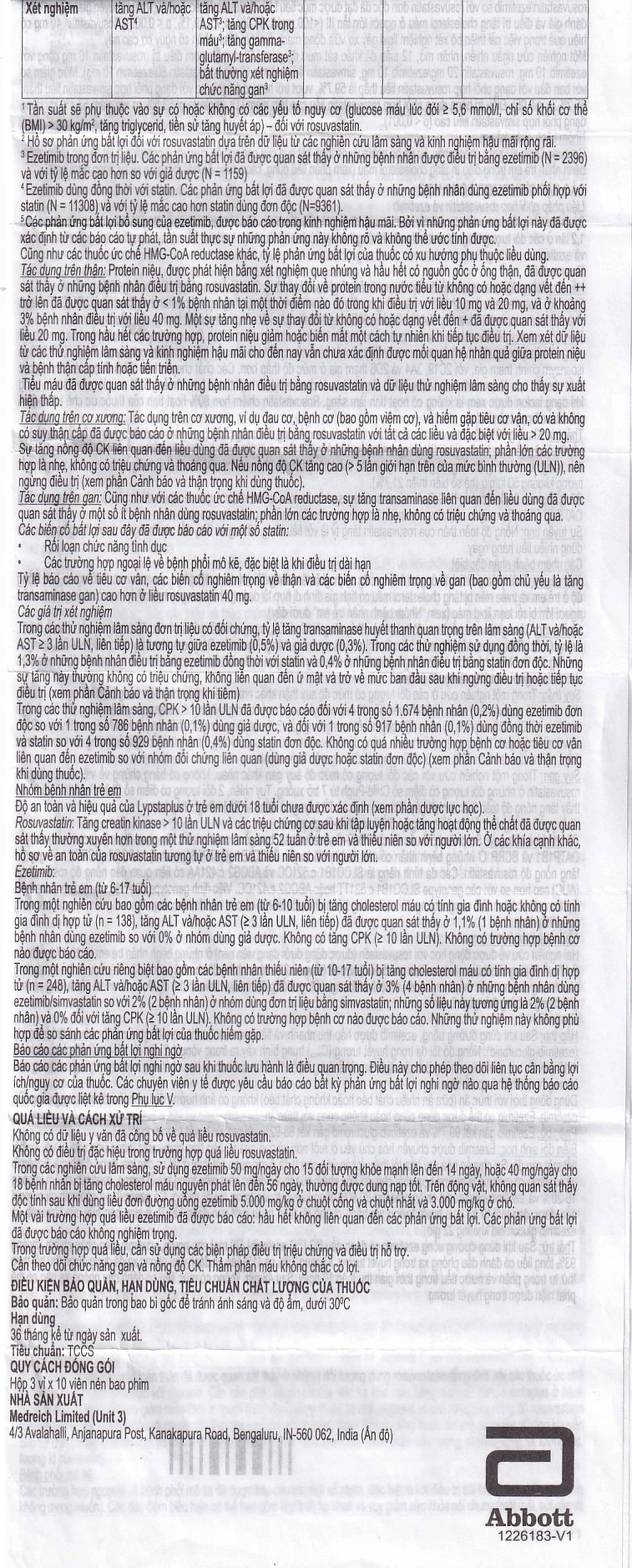 Viên nén Lypstaplus 10/10mg Abbott điều trị tăng cholesterol máu nguyên phát (3 vỉ x 10 viên)