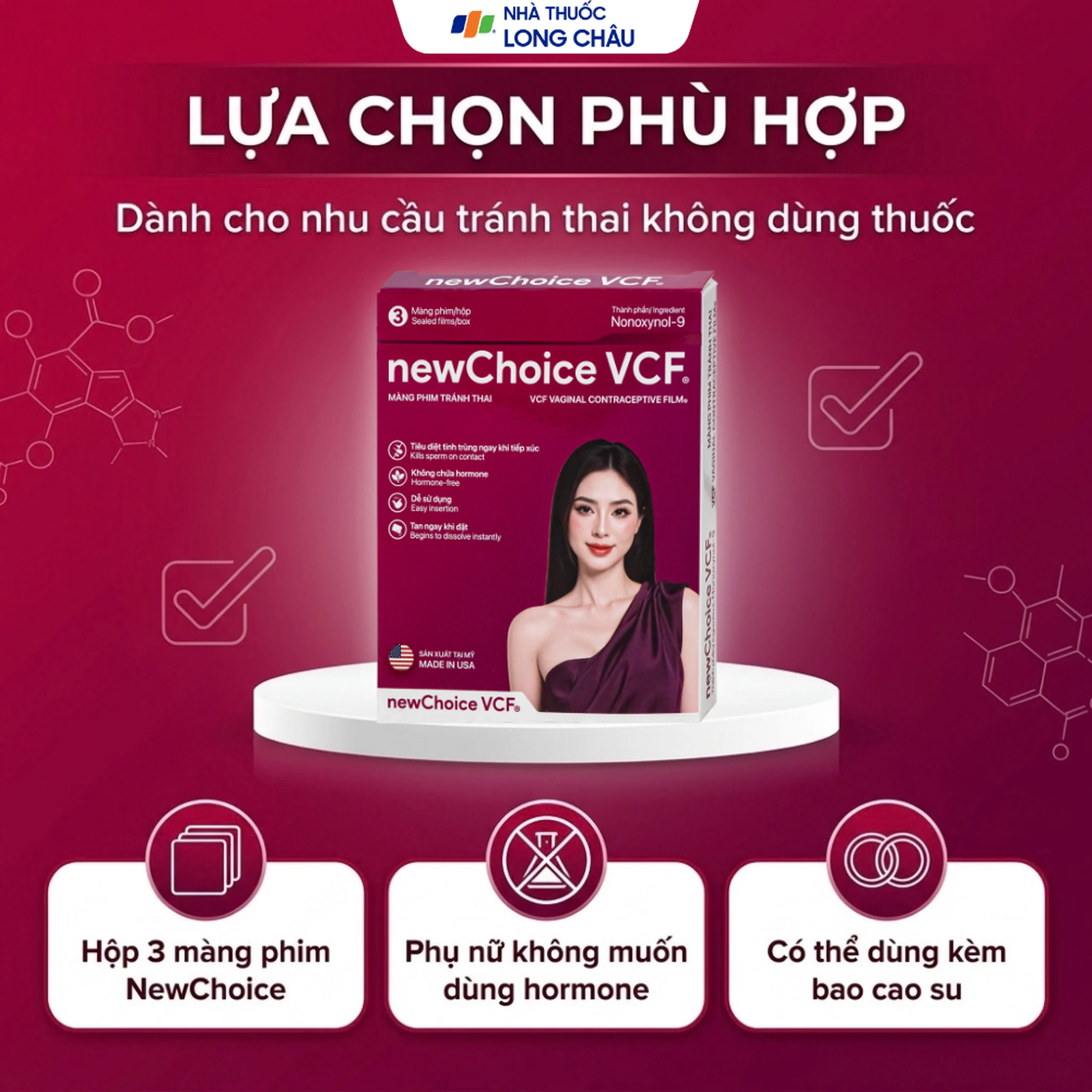 Màng phim tránh thai Newchoice VCF giúp tránh thai an toàn, tiện lợi (3 miếng) 5