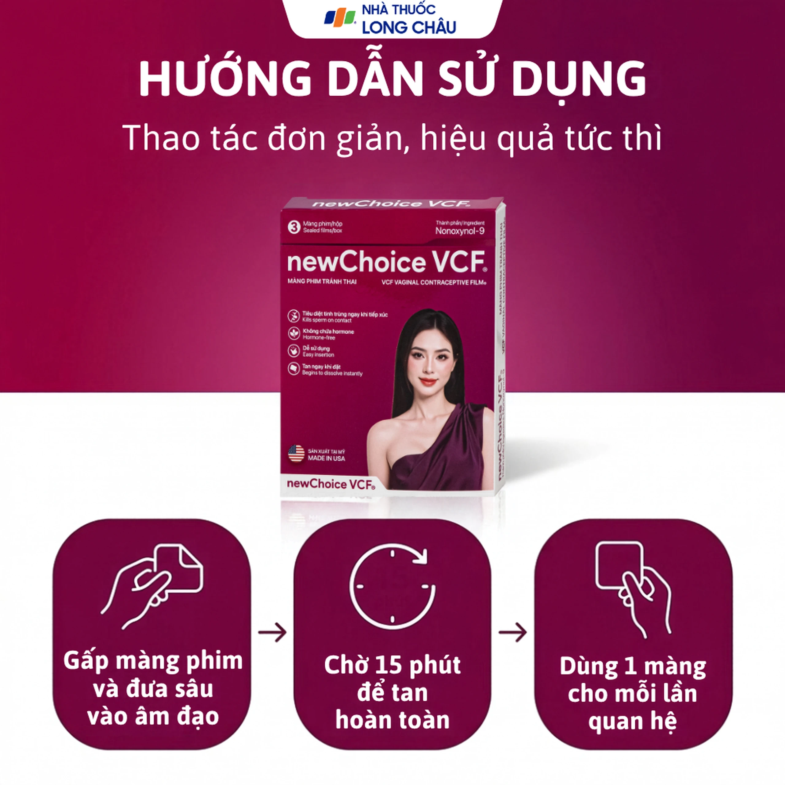 Màng phim tránh thai Newchoice VCF giúp tránh thai an toàn, tiện lợi (3 miếng) 6