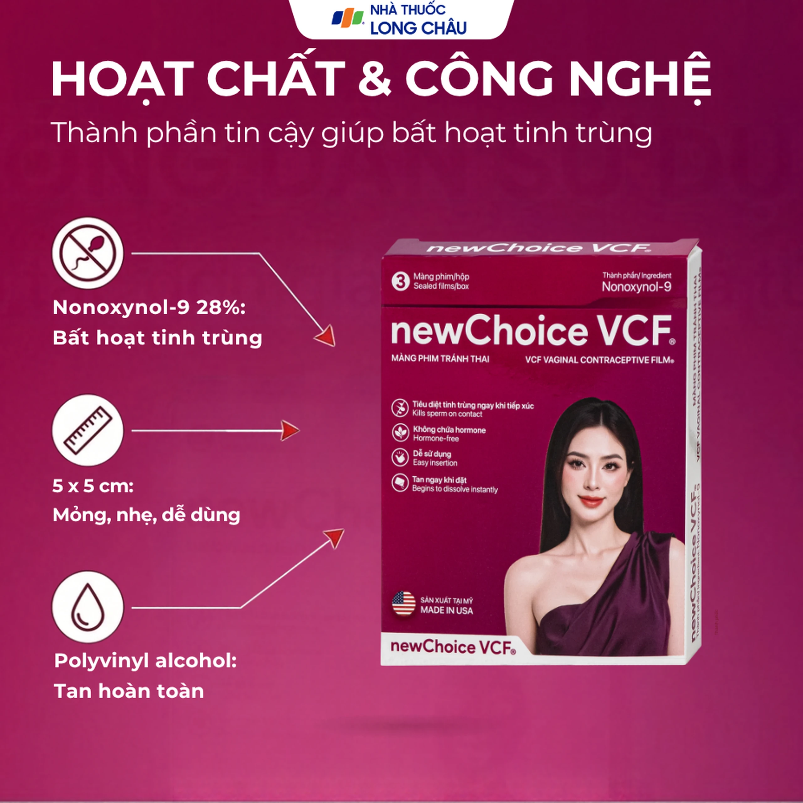 Màng phim tránh thai Newchoice VCF giúp tránh thai an toàn, tiện lợi (3 miếng) 3