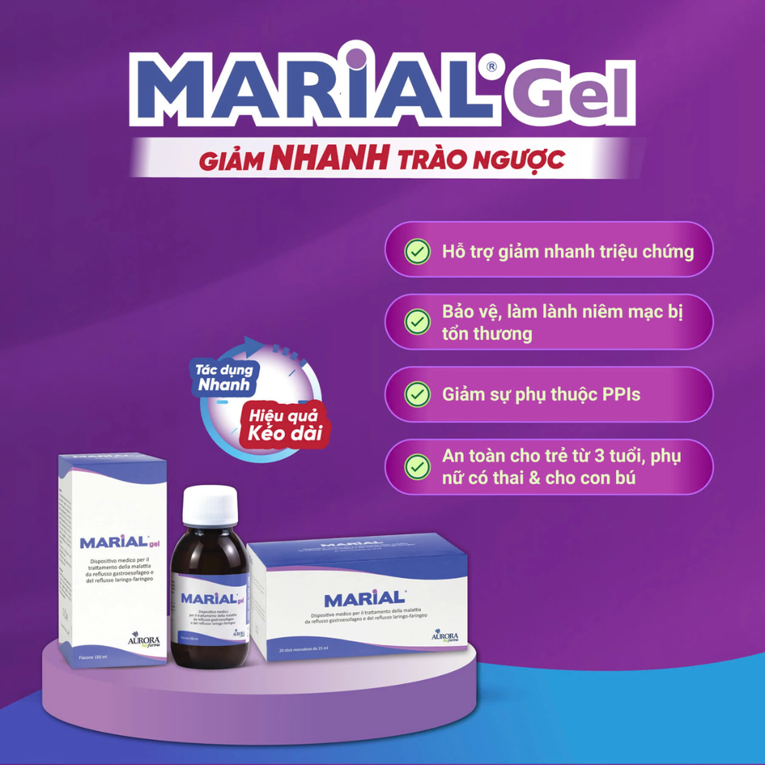 Marial Gel (20 gói x 15ml) chống trào ngược dạ dày thực quản, ợ chua, khó tiêu, bảo vệ và tái tạo phục hồi niêm mạc họng