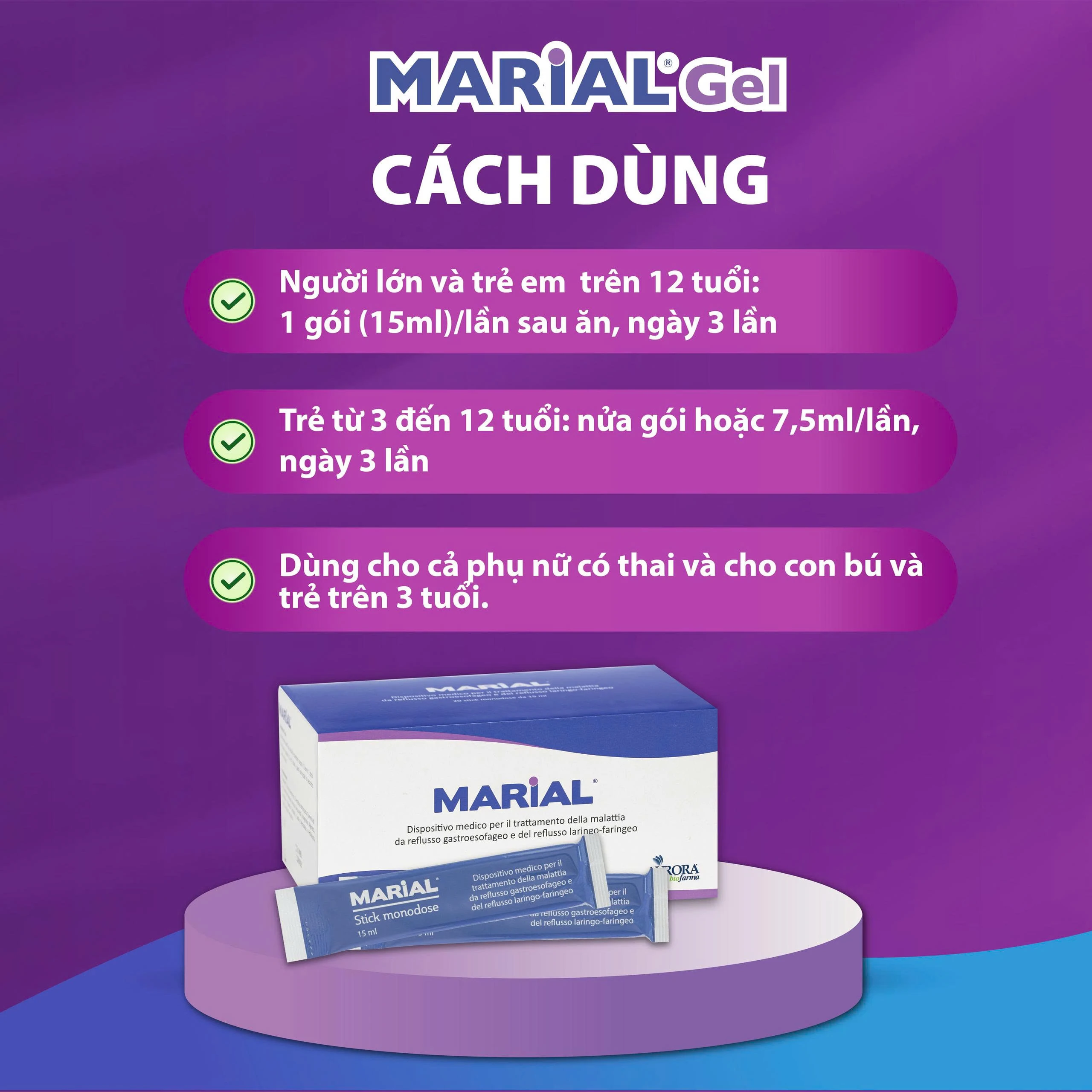 Marial Gel (20 gói x 15ml) chống trào ngược dạ dày thực quản, ợ chua, khó tiêu, bảo vệ và tái tạo phục hồi niêm mạc họng 3