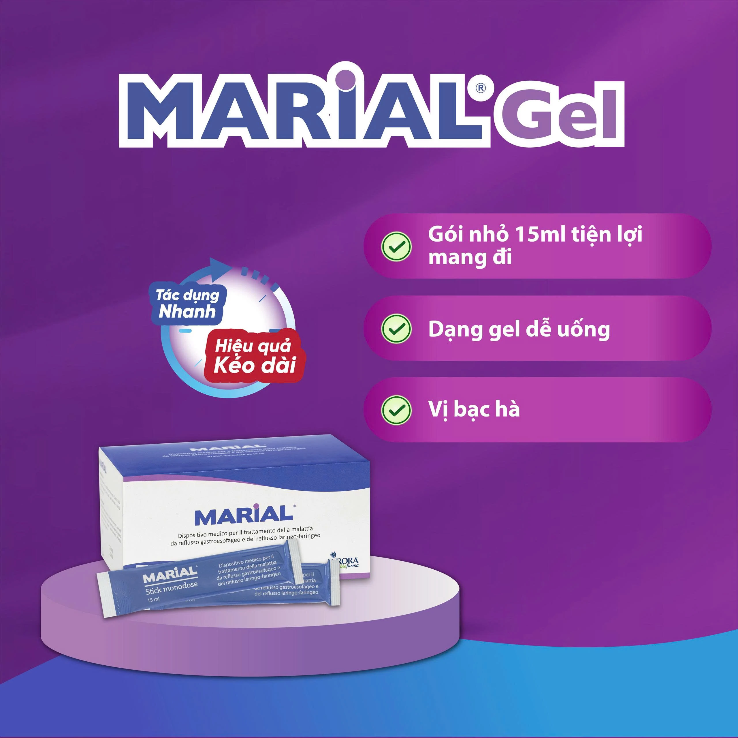 Marial Gel (20 gói x 15ml) chống trào ngược dạ dày thực quản, ợ chua, khó tiêu, bảo vệ và tái tạo phục hồi niêm mạc họng 6