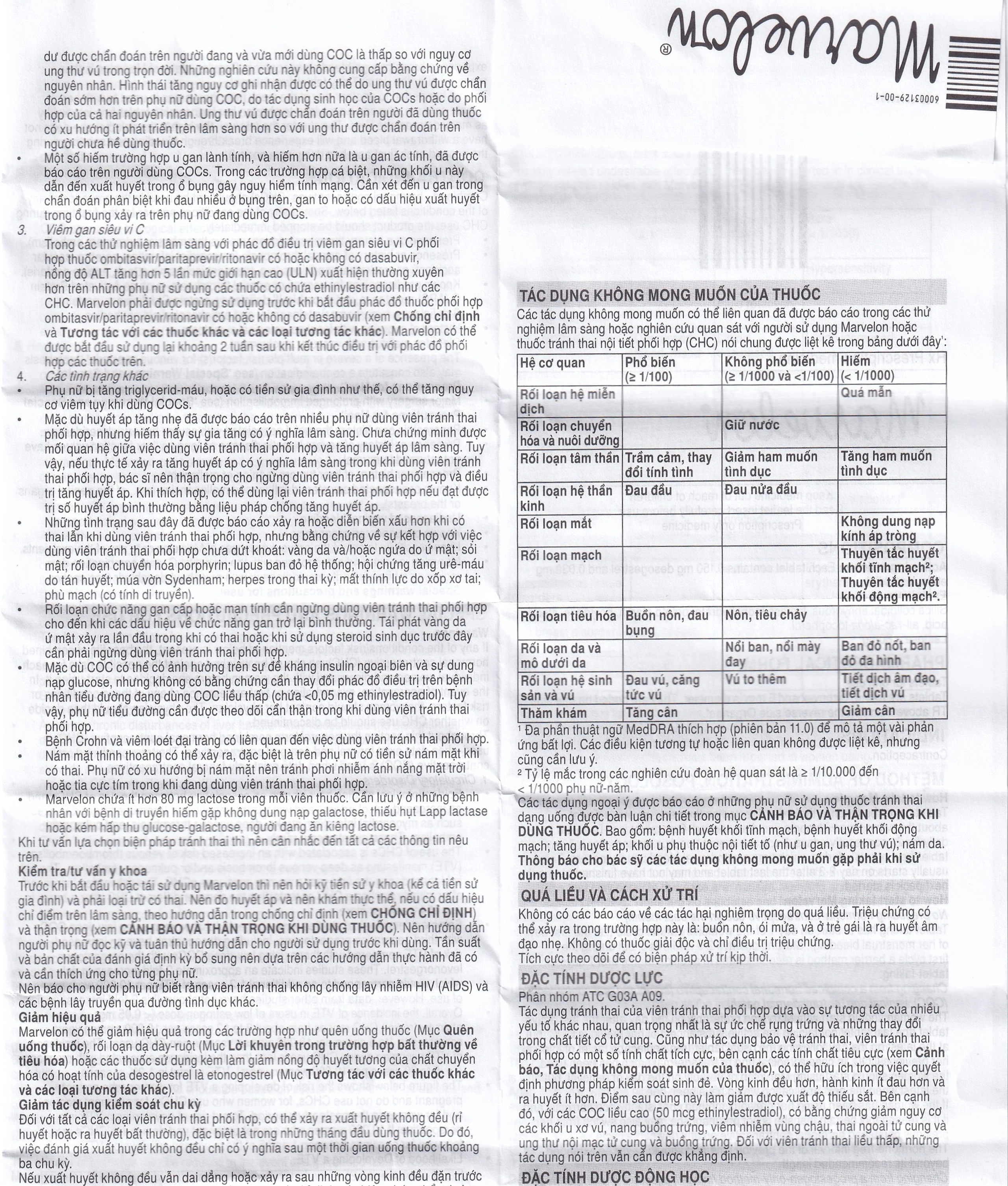 Thuốc tránh thai Marvelon Organon (3 vỉ x 21 viên)