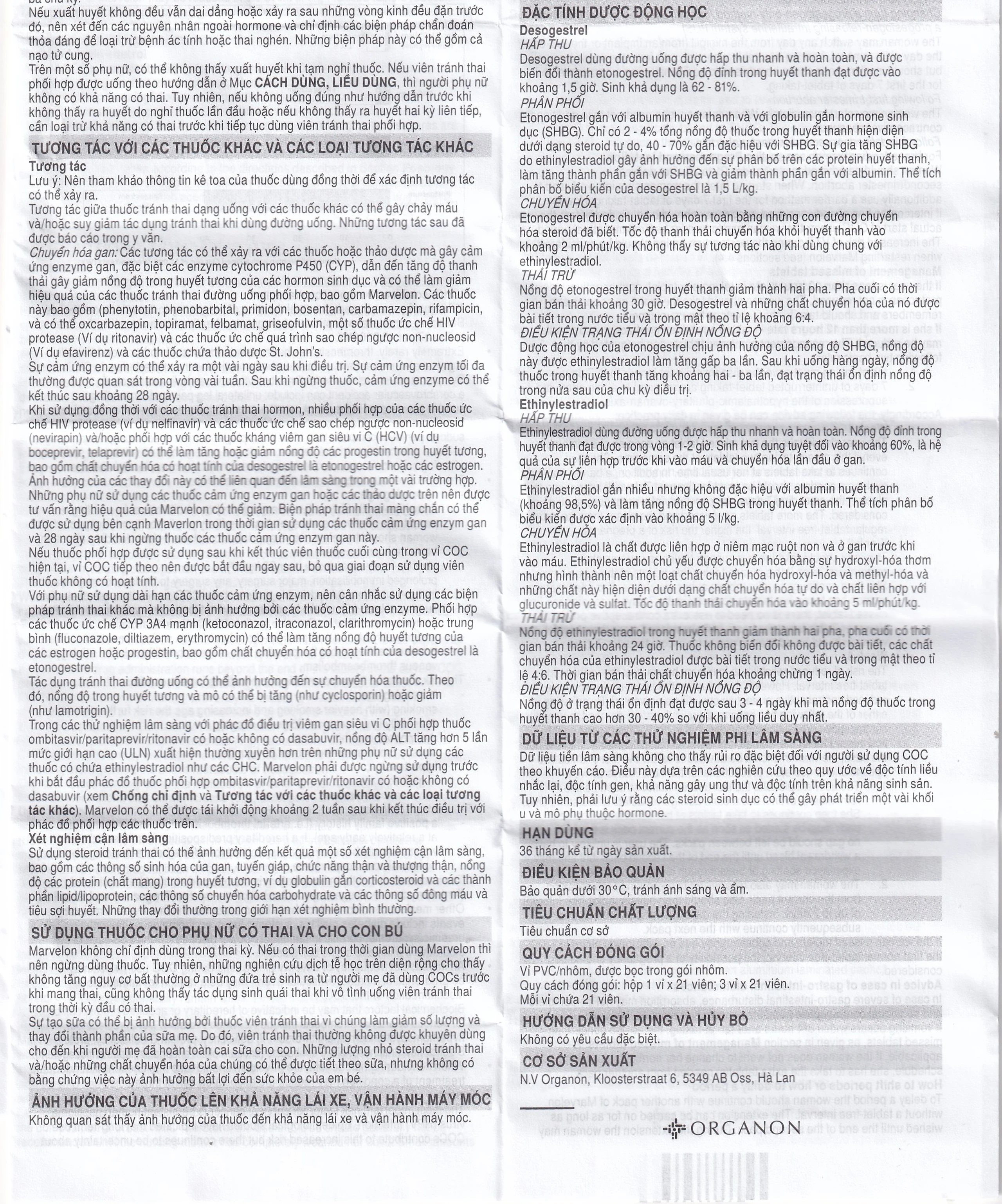 Thuốc tránh thai Marvelon Organon (3 vỉ x 21 viên)