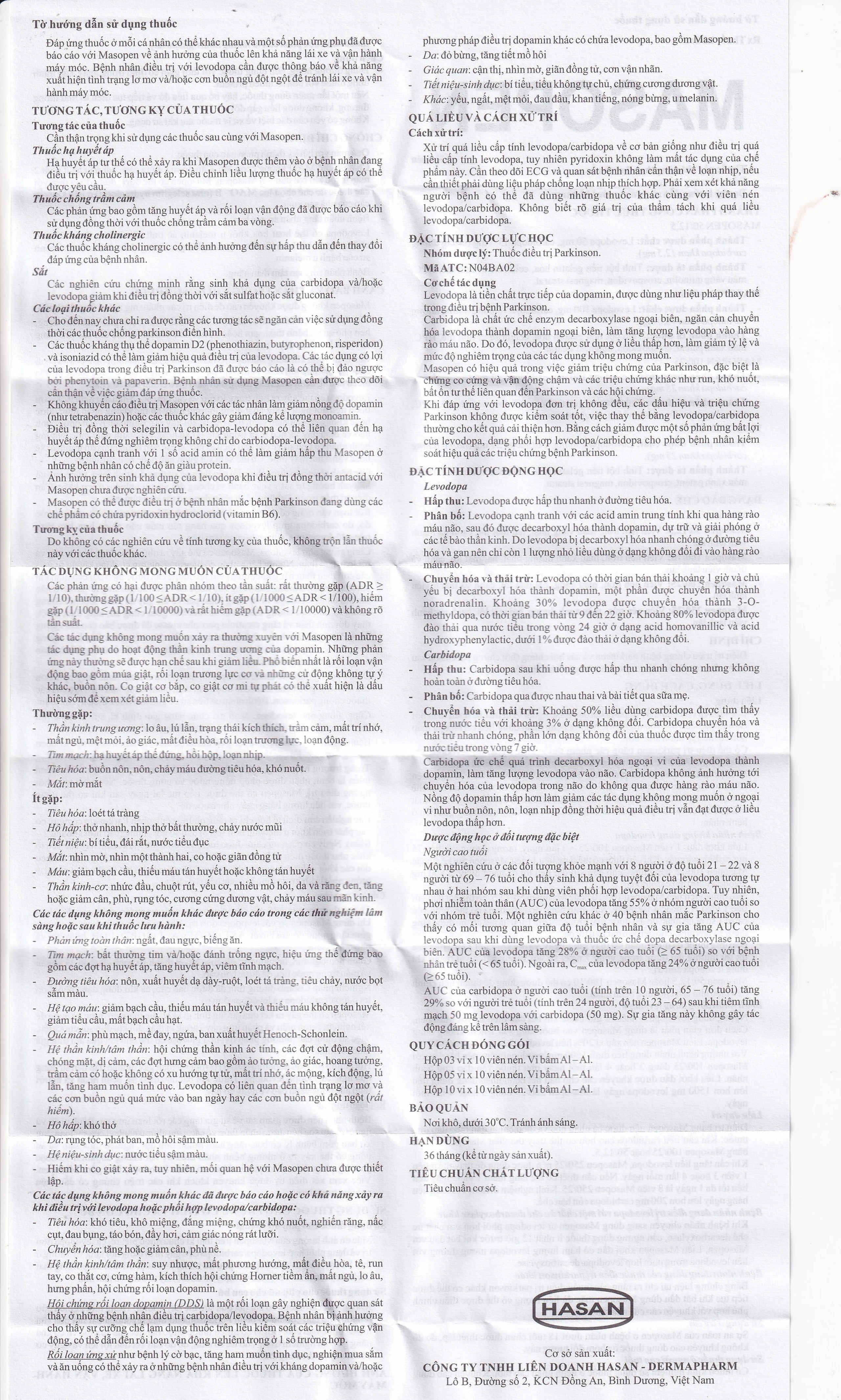 Thuốc Masopen 250/25 Hasan điều trị triệu chứng bệnh parkinson (3 vỉ x 10 viên)