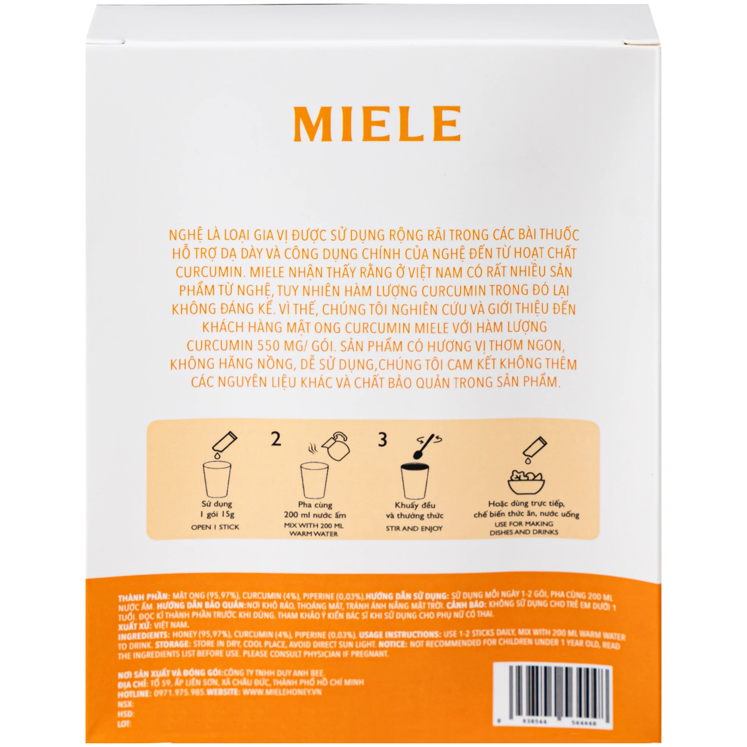 Mật ong Curcumin Miele (6 gói x 15g) 3