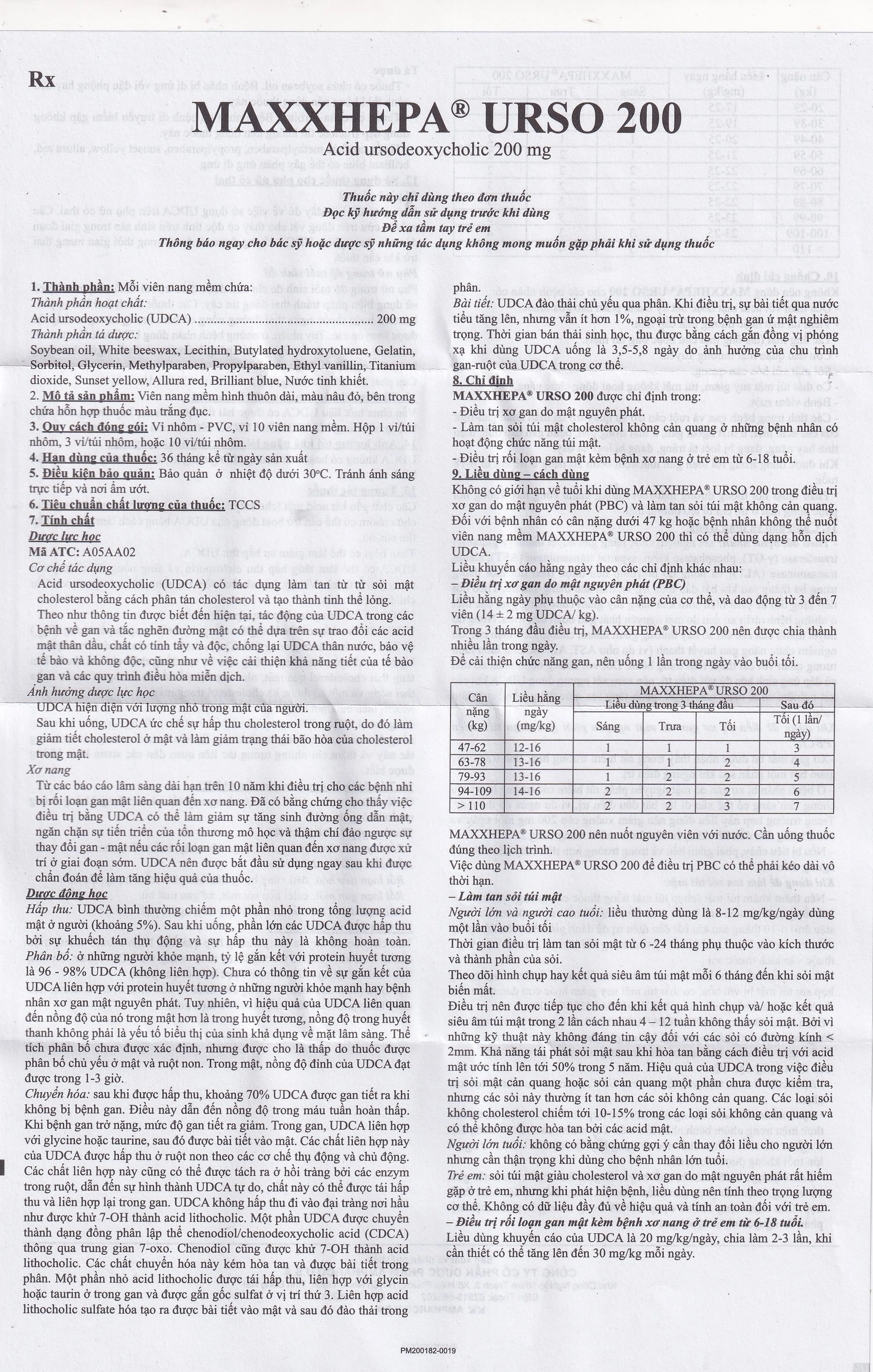 Thuốc Maxxhepa Urso 200 Ampharco điều trị xơ gan do mật nguyên phát, tan sỏi túi mật cholesterol (3 vỉ x 10 viên)