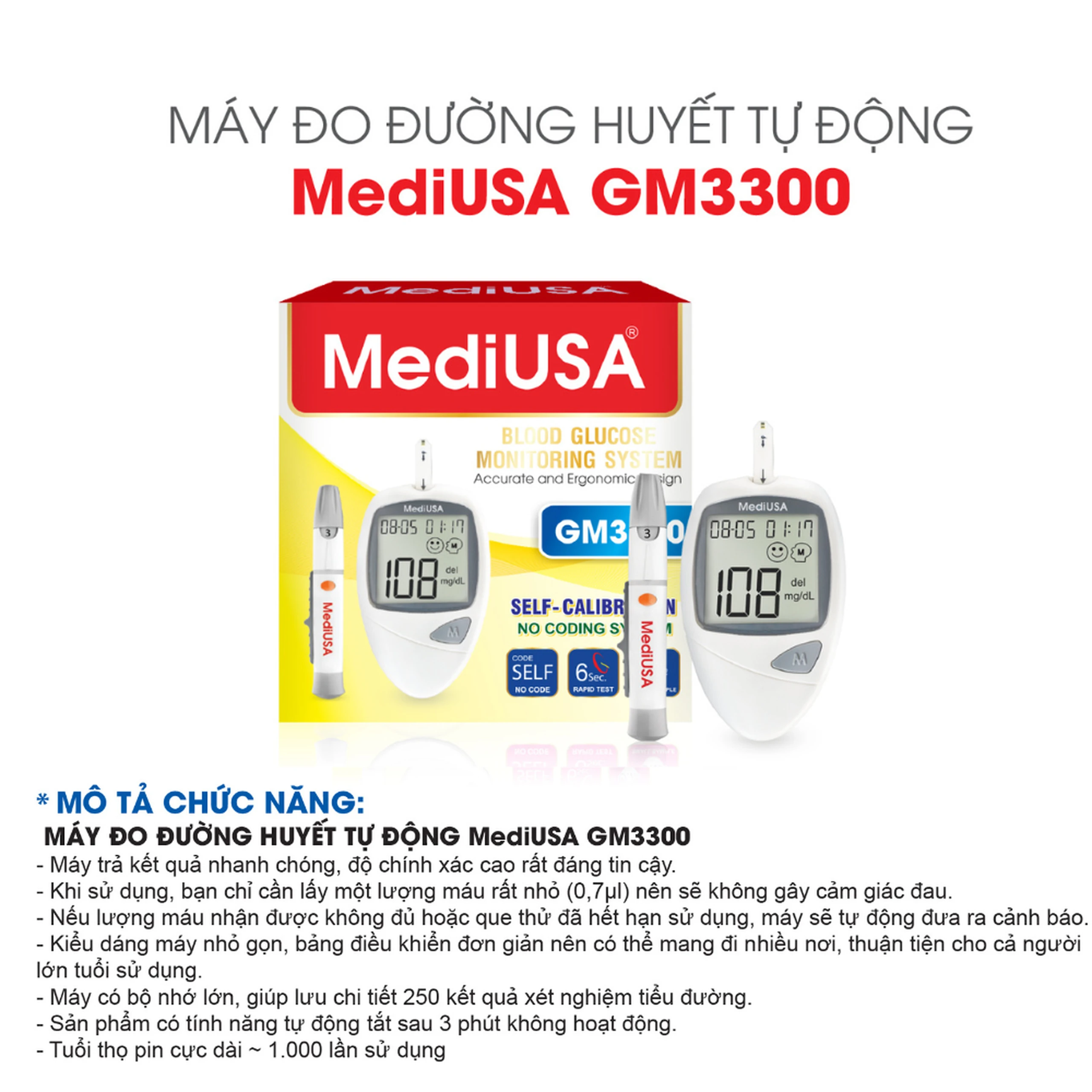 Máy đo đường huyết MediUsa GM3300 hỗ trợ theo dõi, kiểm soát lượng đường trong máu 5