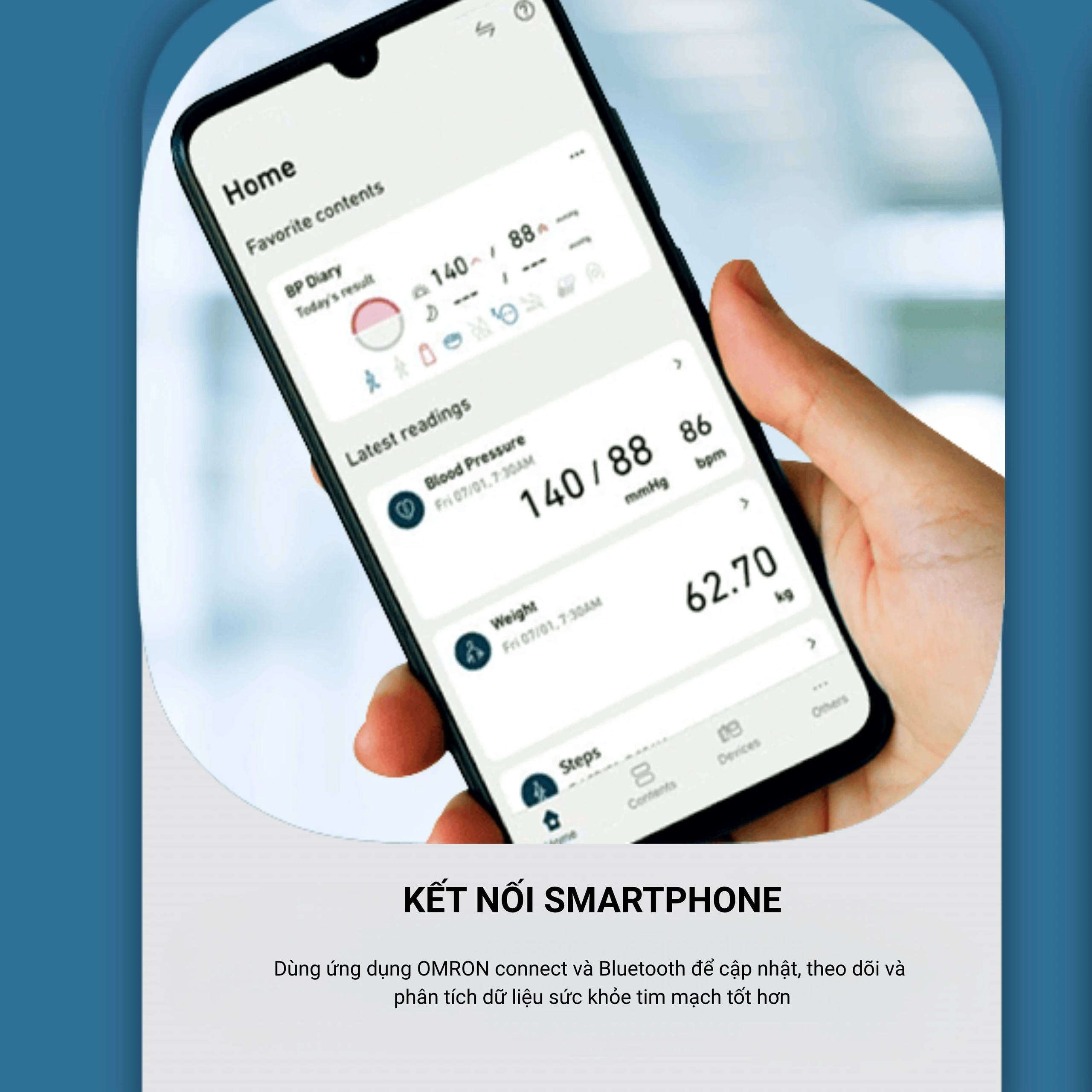 Máy đo huyết áp bắp tay không dây Omron HEM 7600T hỗ trợ đo huyết áp, nhịp tim
