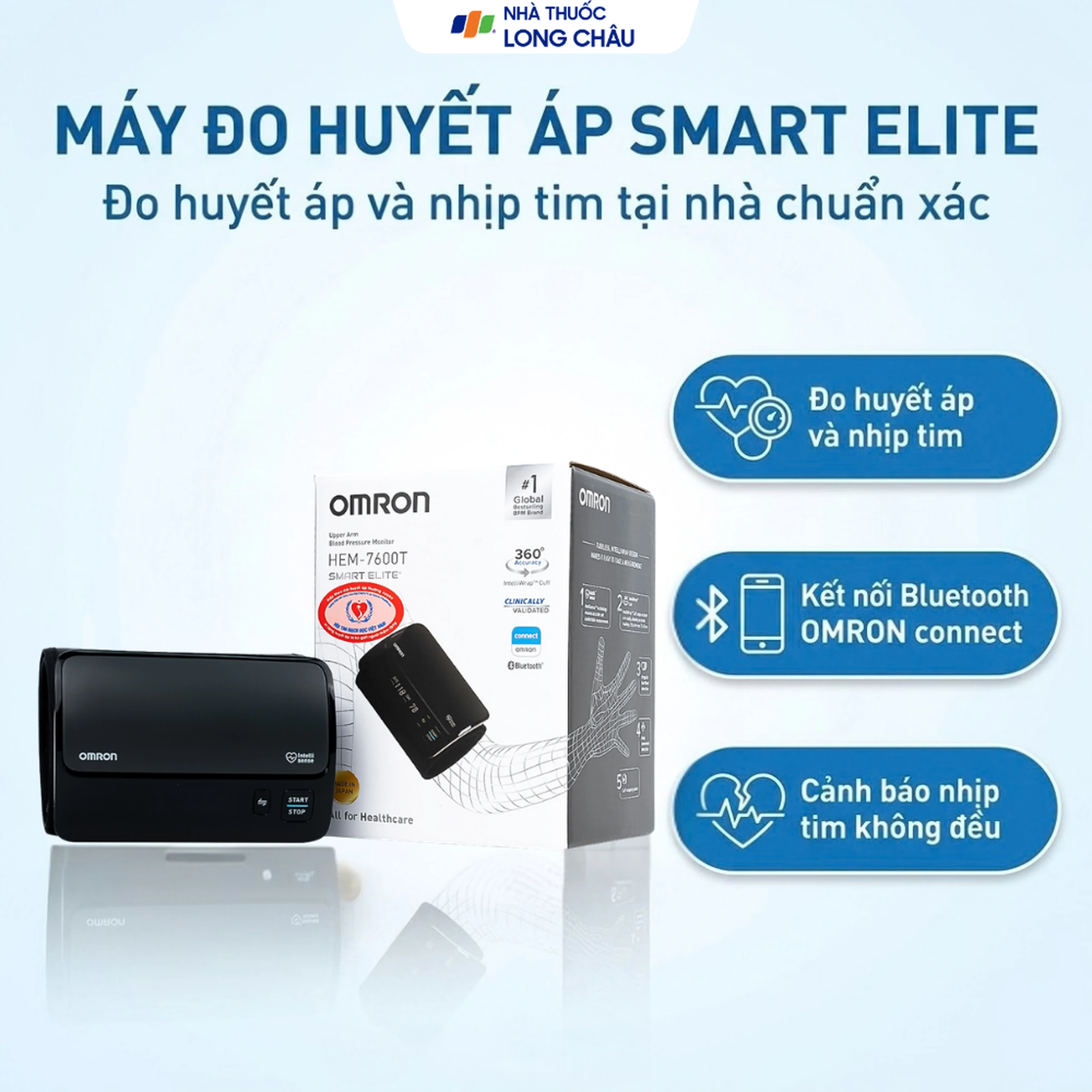 Máy đo huyết áp bắp tay không dây Omron HEM 7600T hỗ trợ đo huyết áp, nhịp tim 2