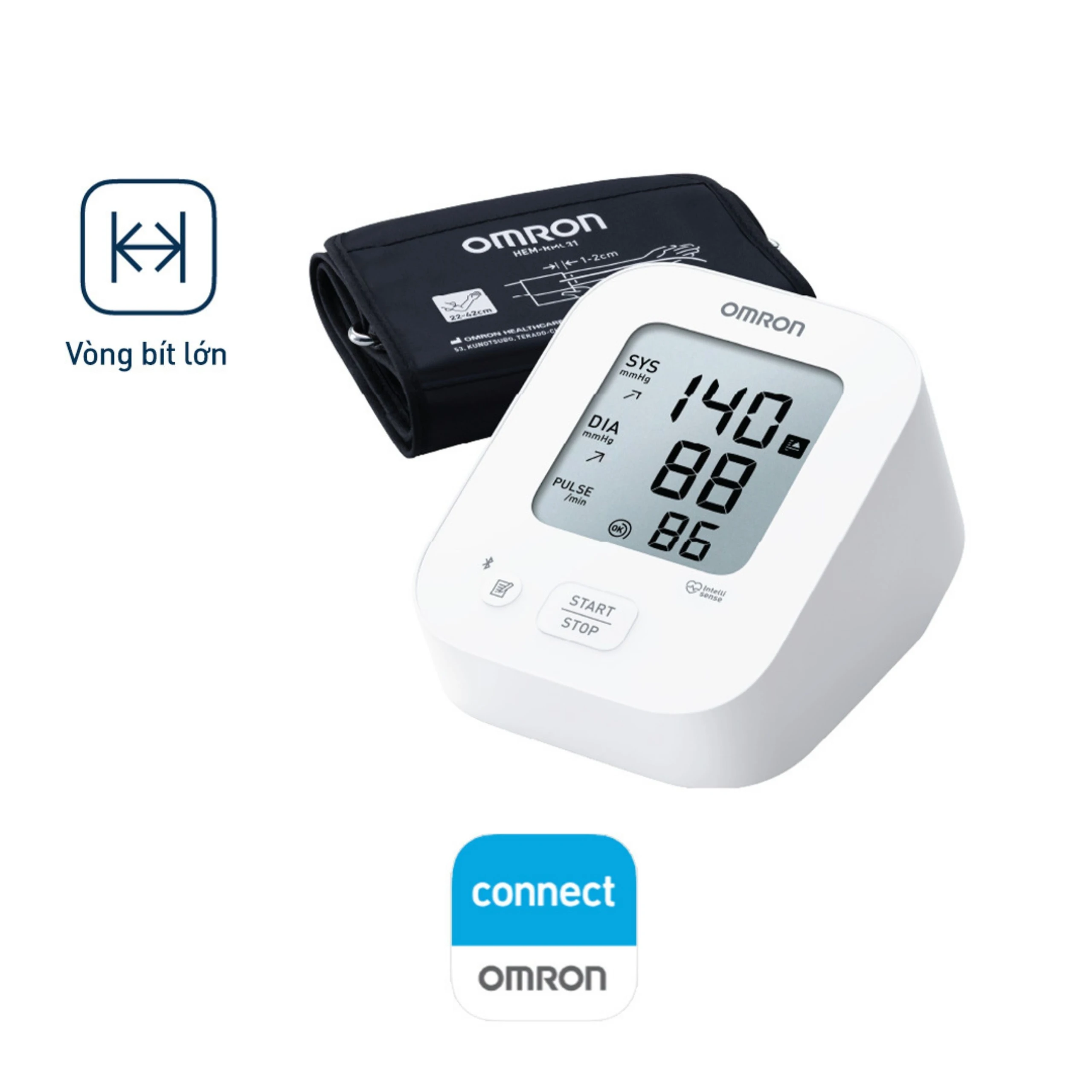 Máy đo huyết áp bắp tay Omron Ez BT Large Hem 7183T1-L (vòng bít lớn) hỗ trợ đo huyết áp,nhịp tim