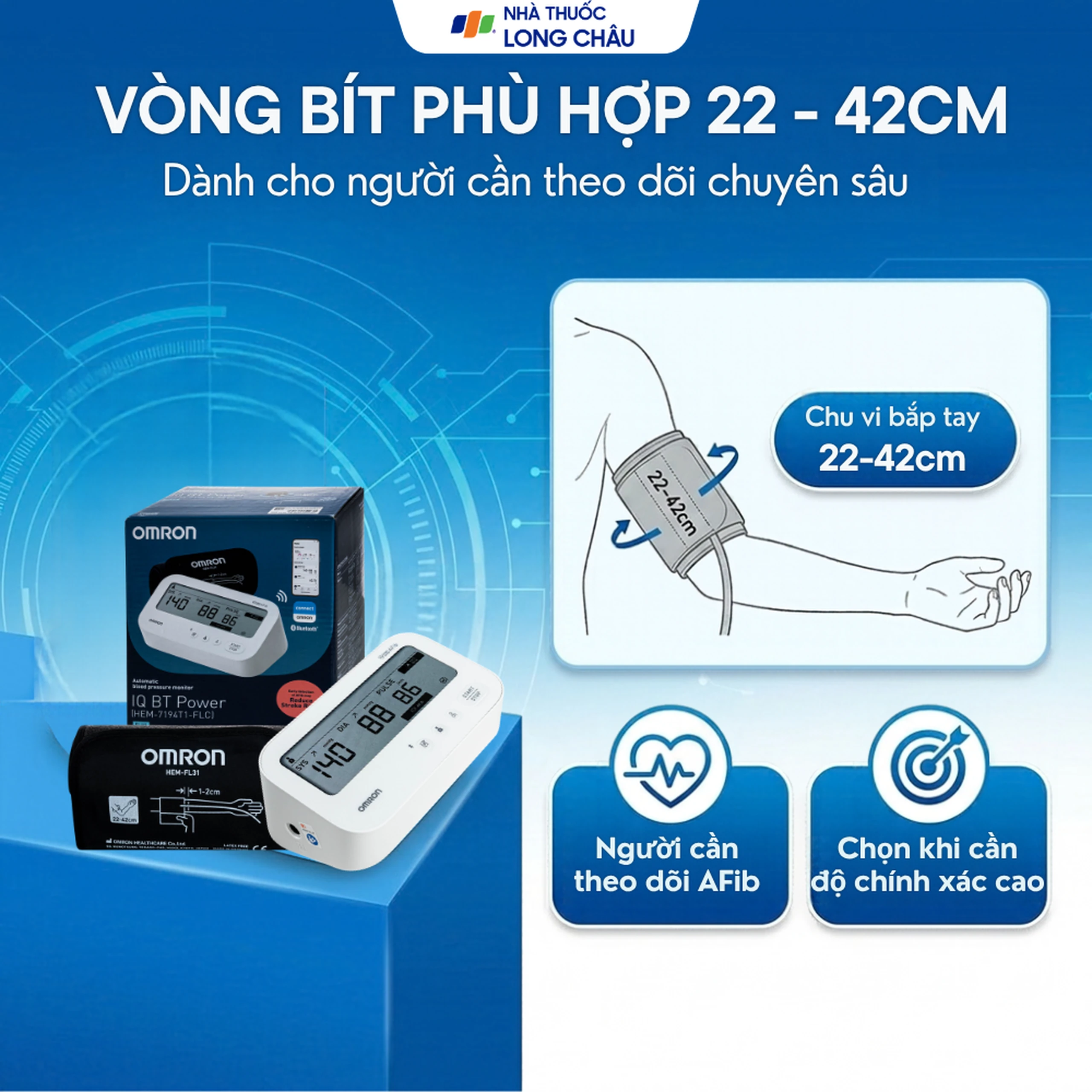 Máy đo huyết áp bắp tay Omron IQ BT Power Hem 7194T1 Flc Afib hỗ trợ đo huyết áp, cảnh báo đột quỵ 3