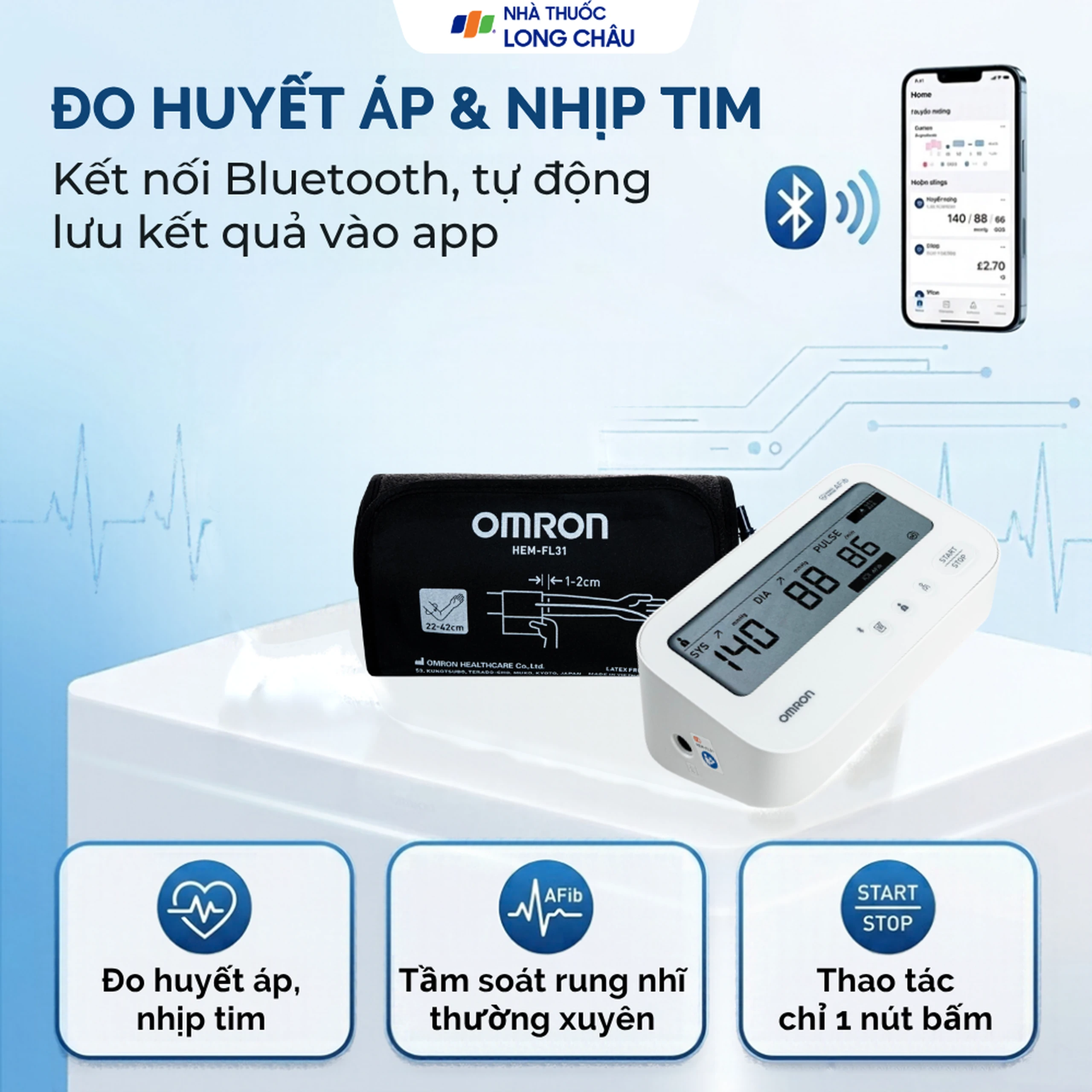 Máy đo huyết áp bắp tay Omron IQ BT Power Hem 7194T1 Flc Afib hỗ trợ đo huyết áp, cảnh báo đột quỵ 2