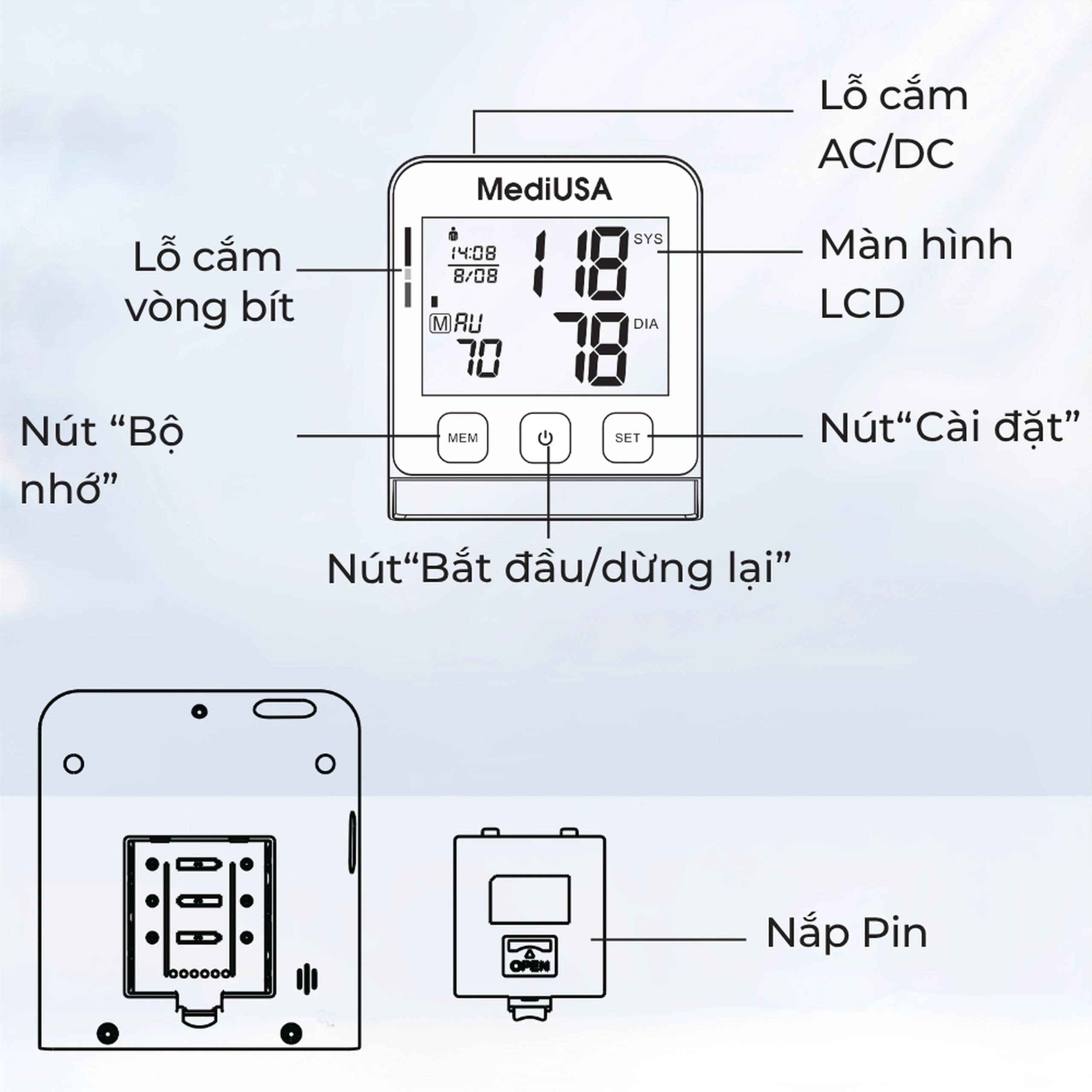Máy đo huyết áp bắp tay MediUsa TP33 hỗ trợ đo huyết áp, nhịp tim 5