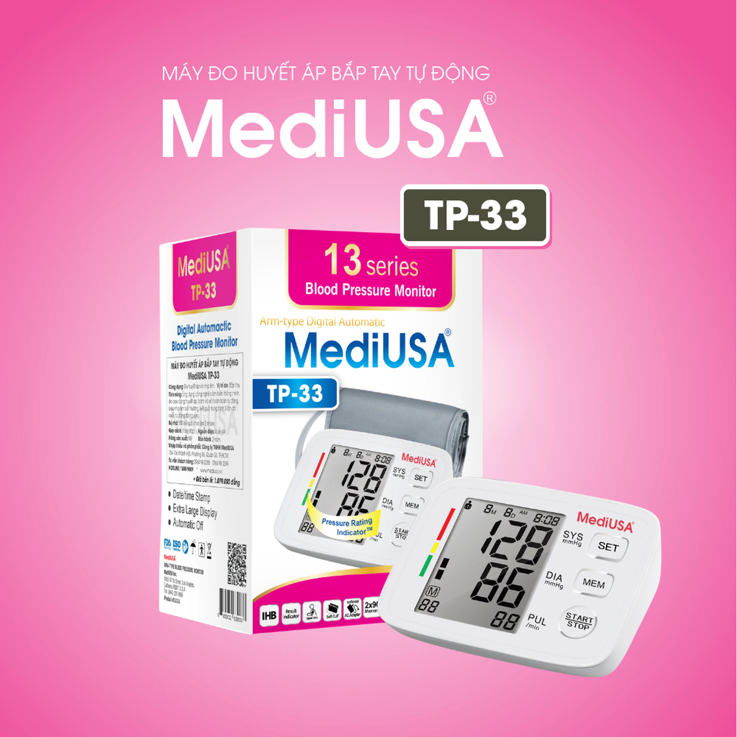 Máy đo huyết áp bắp tay MediUsa TP33 hỗ trợ đo huyết áp, nhịp tim 2