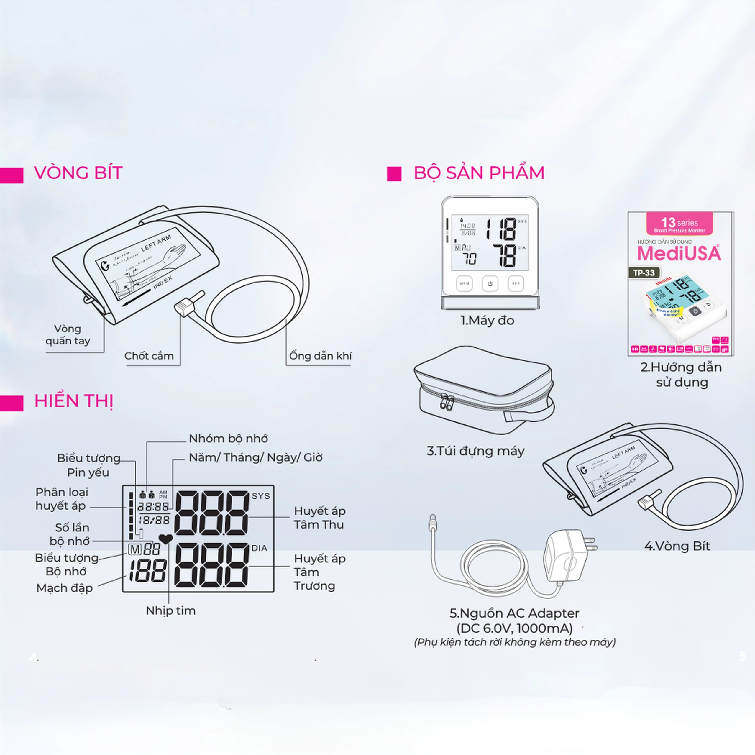Máy đo huyết áp bắp tay MediUsa TP33 hỗ trợ đo huyết áp, nhịp tim 4