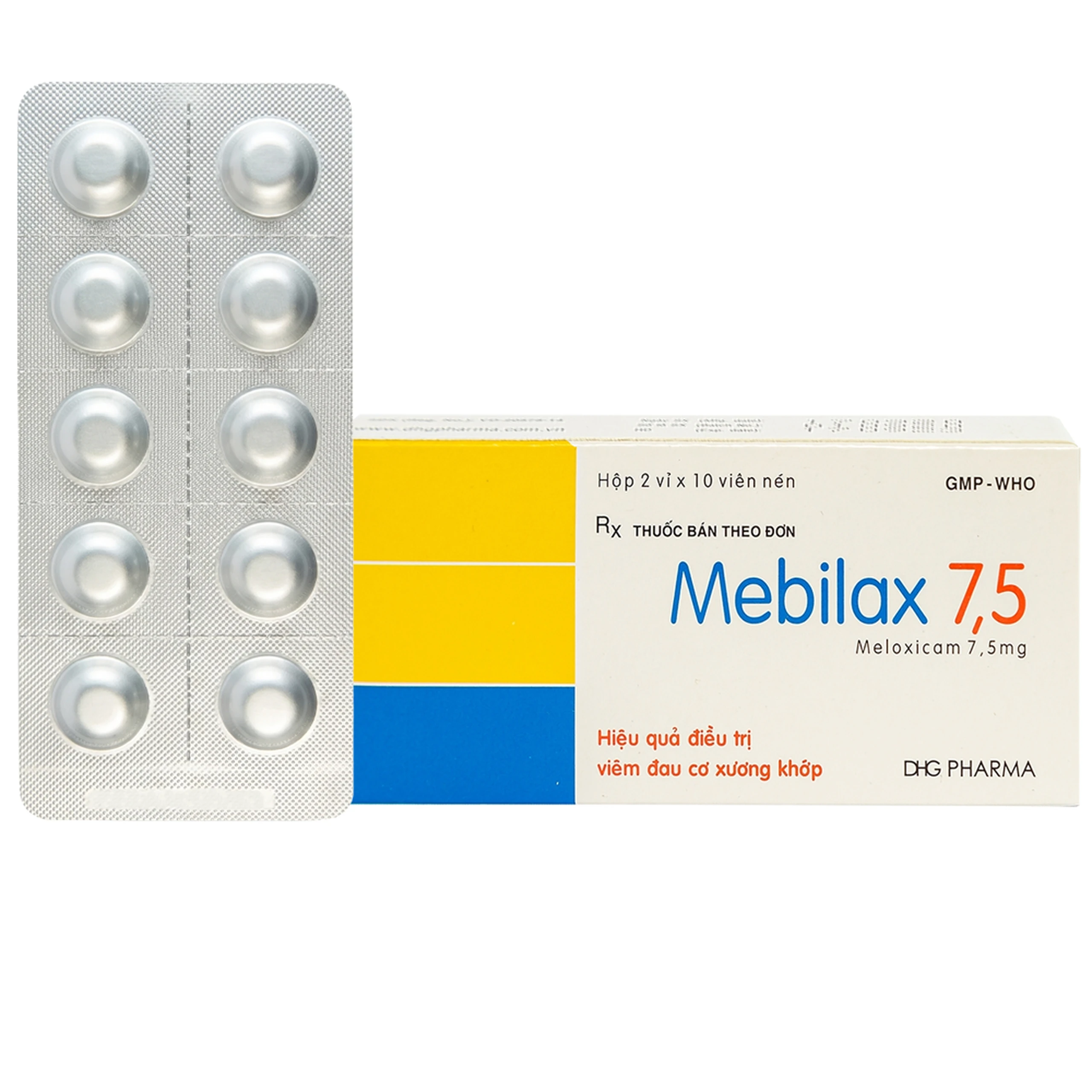 Viên nén Mebilax 7,5 DHG Pharma  điều trị viêm đau cơ xương khớp (2 vỉ x 10 viên)