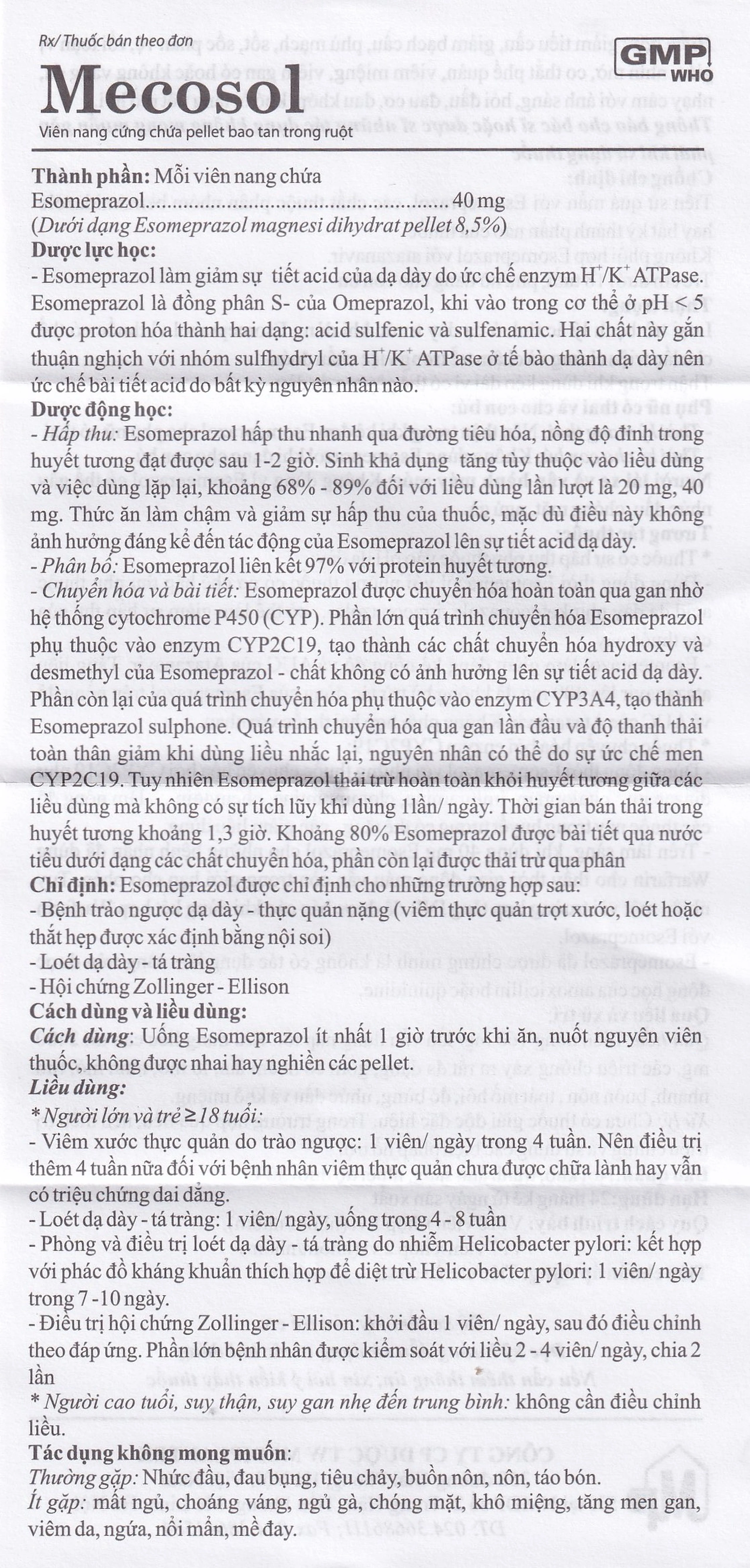 Viên nang cứng Mecosol 40mg Mediplantex điều trị bệnh trào ngược - dạ dày, thực quản (1 vỉ x 10 viên)