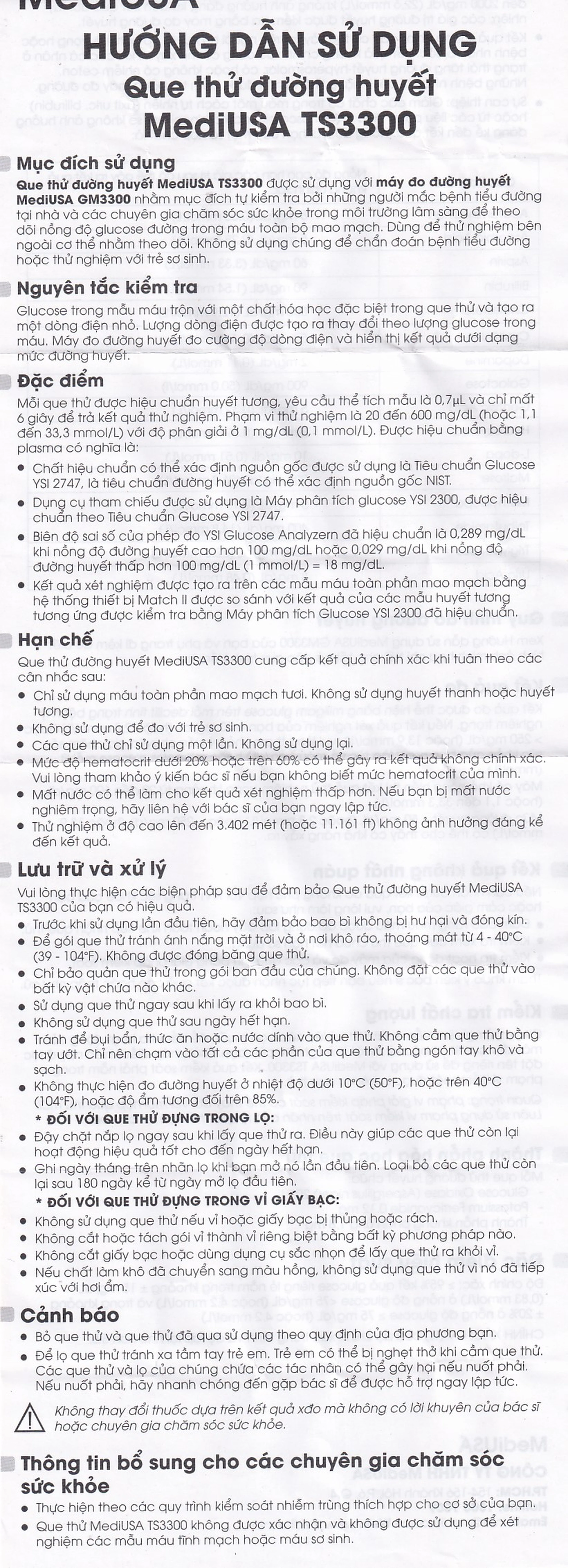 Que thử đường huyết MediUsa TS3300 (50 que)