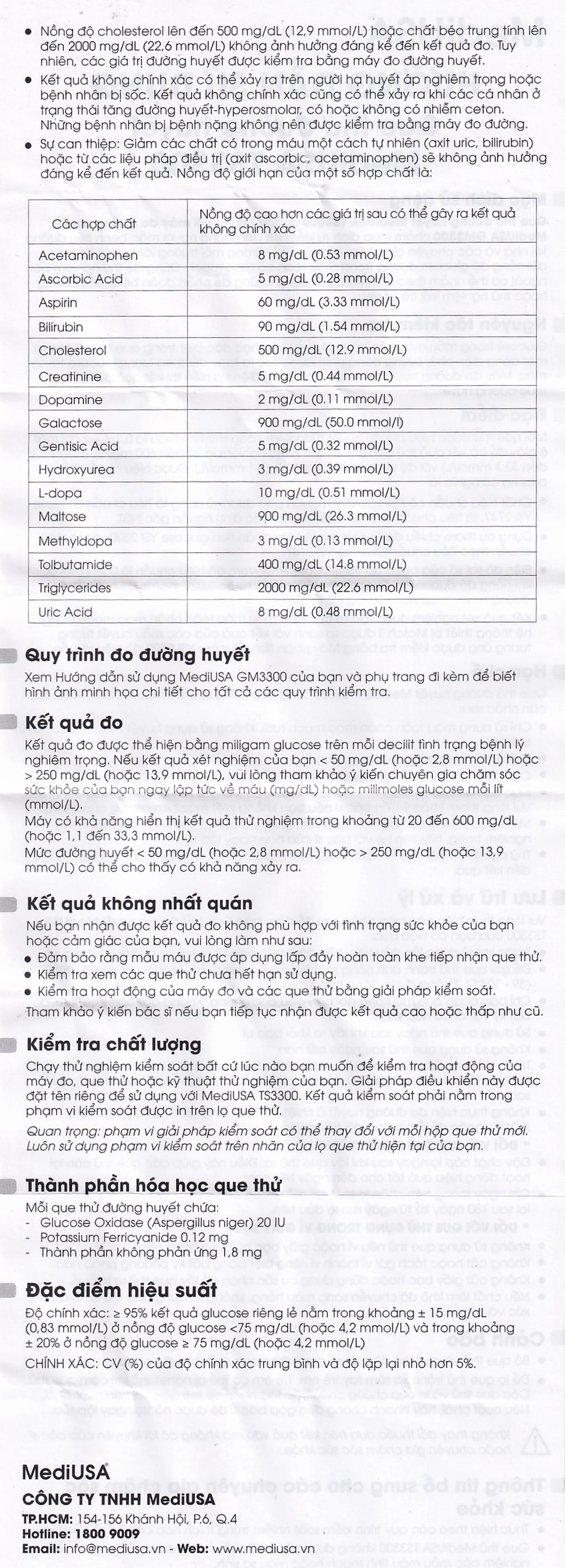 Que thử đường huyết MediUsa TS3300 (50 que)