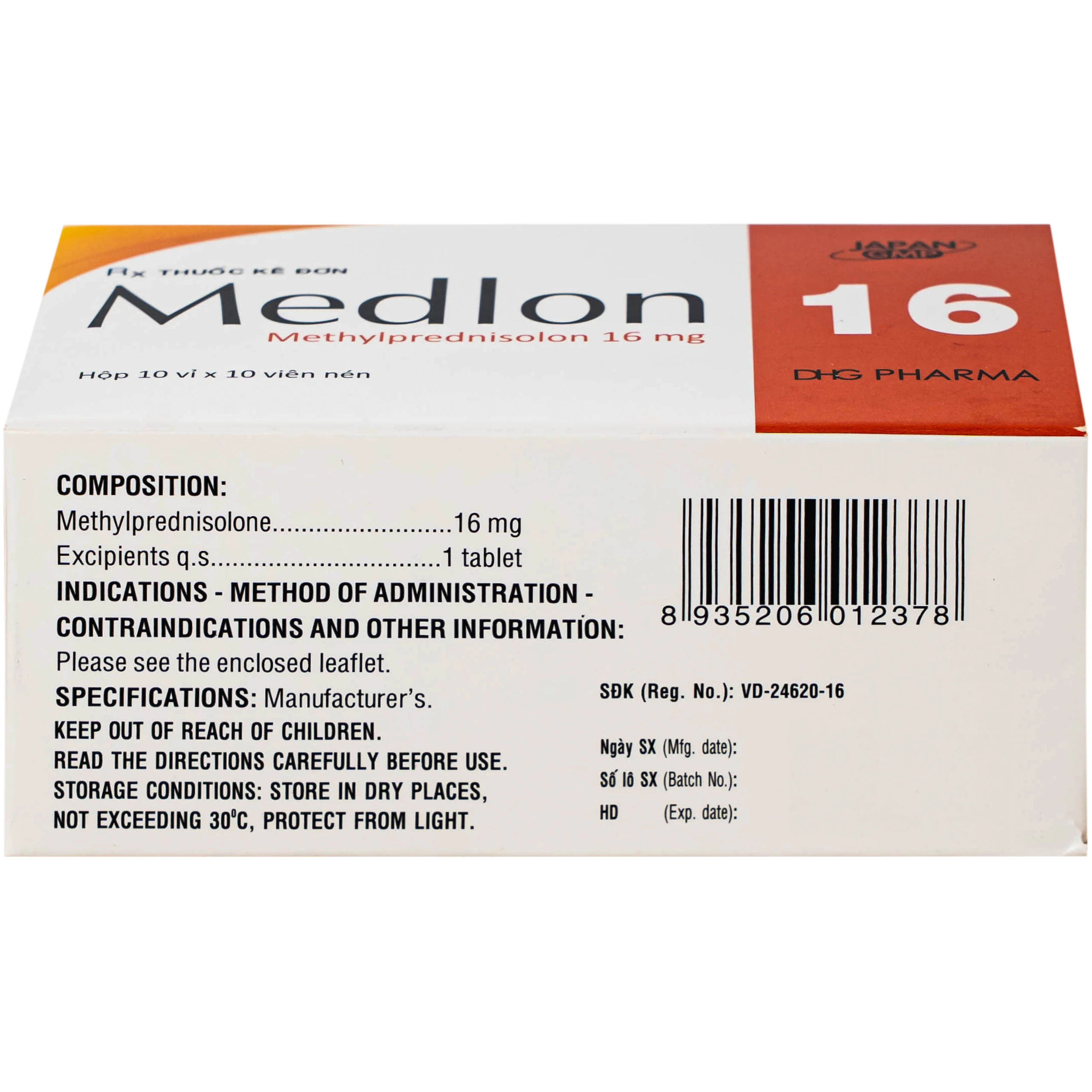 Thuốc Medlon 16mg DHG Pharma Chống viêm, giảm miễn dịch trong viêm khớp, lupus ban đỏ (3 vỉ x 10 viên)