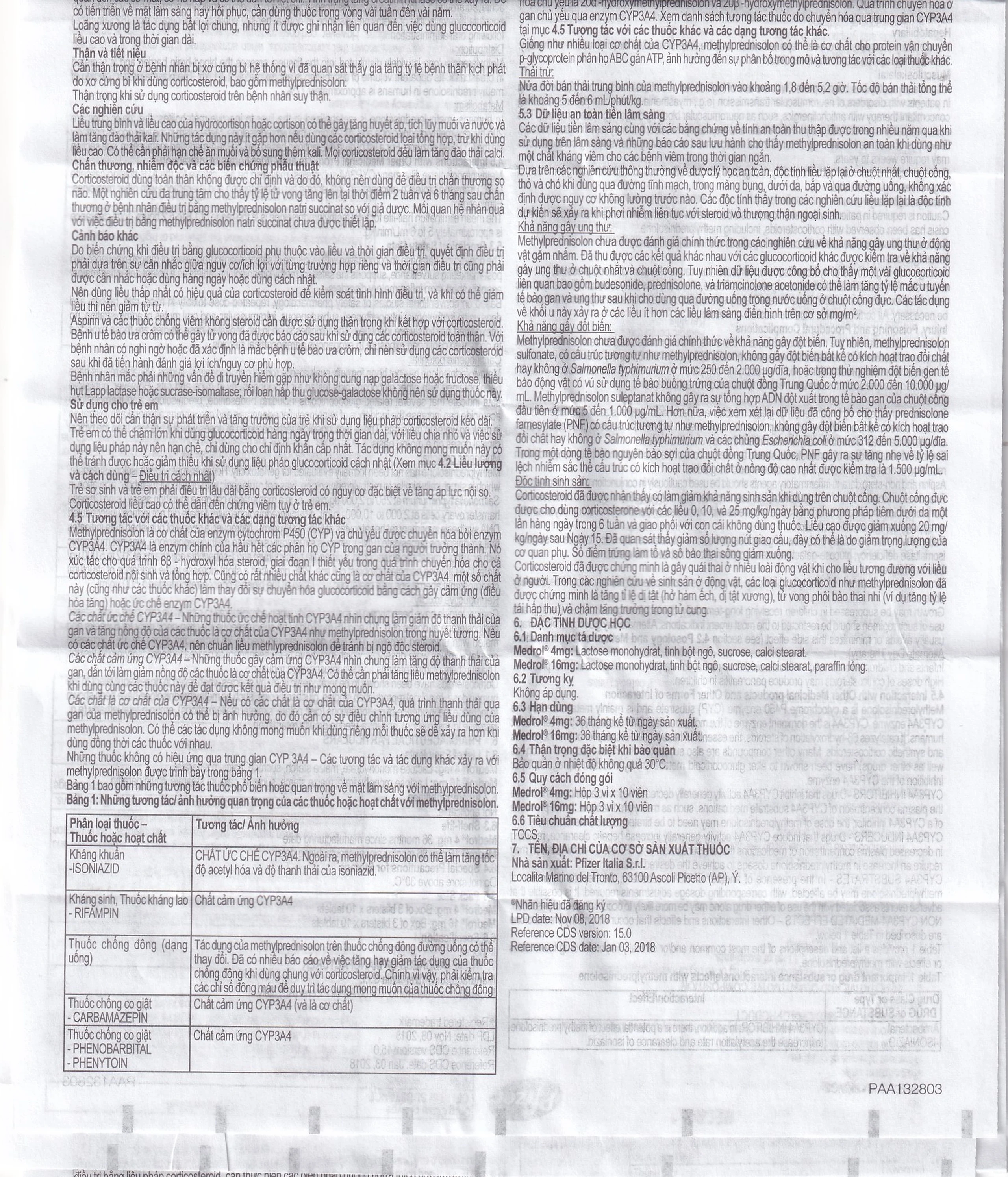 Thuốc Medrol 16mg Pfizer kháng viêm, điều trị rối loạn nội tiết, viêm tuyến giáp (3 vỉ x 10 viên)